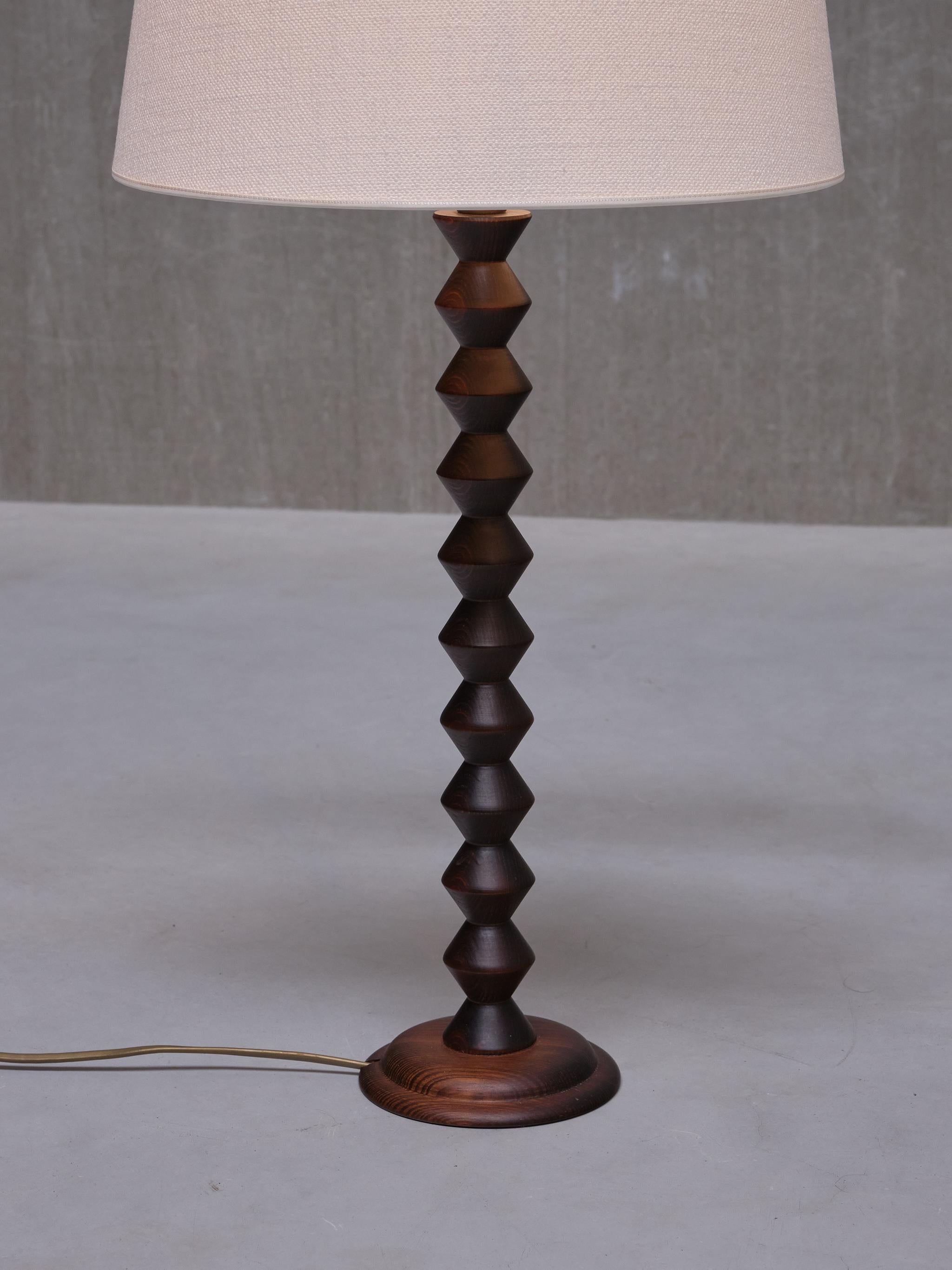 Mid-Century Modern Charles Dudouyt Attributed Tall Table Lamp in Oak, France, 1950s For Sale