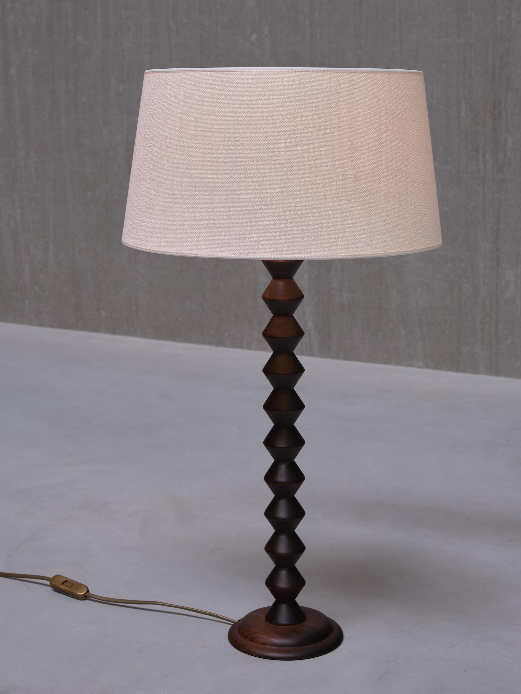 Fabric Charles Dudouyt Attributed Tall Table Lamp in Oak, France, 1950s For Sale