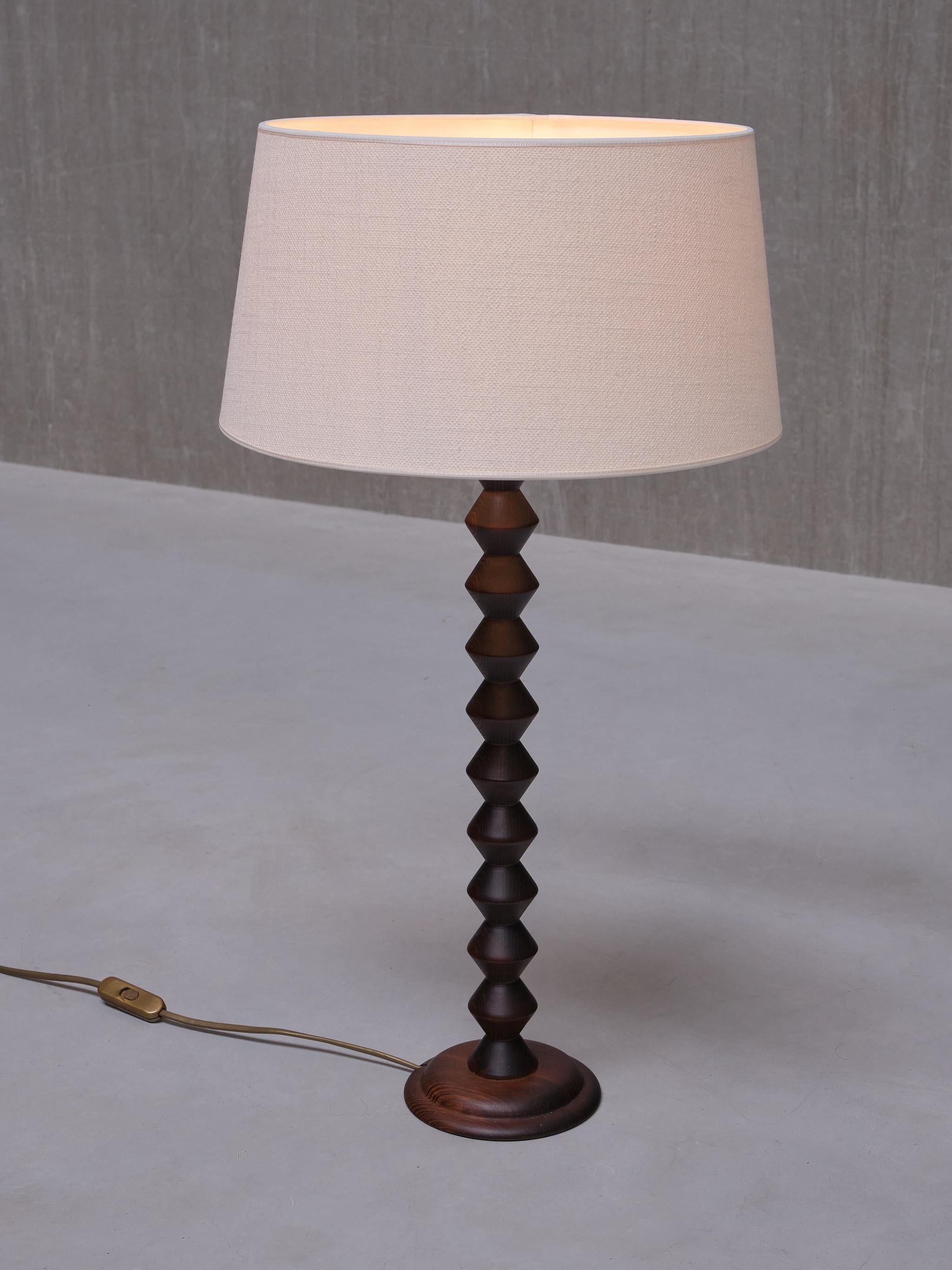 Charles Dudouyt Attributed Tall Table Lamp in Oak, France, 1950s For Sale 1