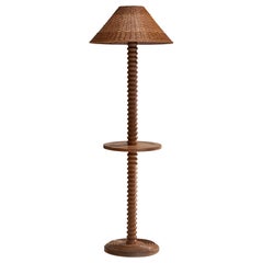 Charles Dudouyt Attribution, Floor Lamp, Oak, Rattan, France, 1940s