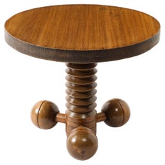 Vintage Charles Dudouyt "Corkscrew" Table in Light Elm, France 1950