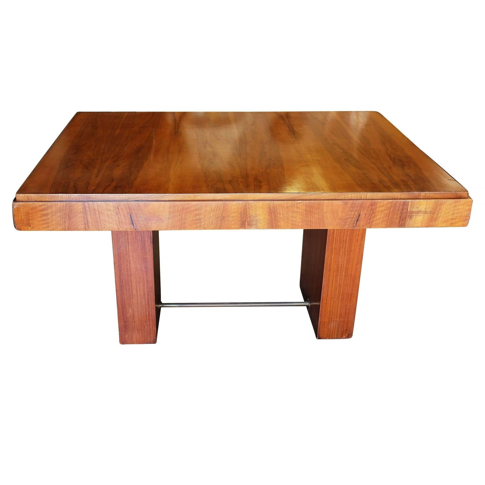 Cubist inspired walnut desk in the fashion of designers like Charles Dudouyt with cheery stained hardwood veneer, two-tier stepped top and sharp squared legs. 