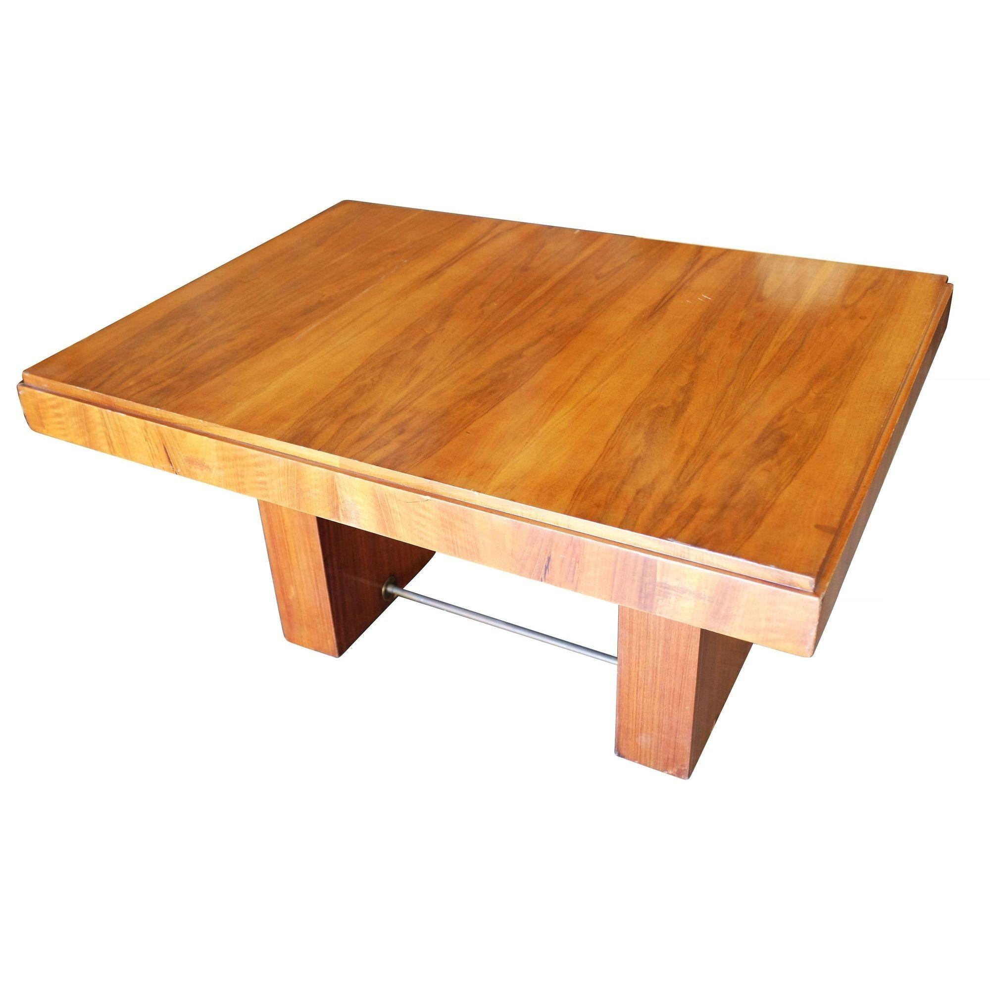Late 20th Century Charles Dudouyt Cubist Inspired Walnut Desk / Dining Table For Sale