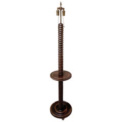 Charles Dudouyt Dark Brown Spiral Textured Floor Lamp with Table, France, 1940s