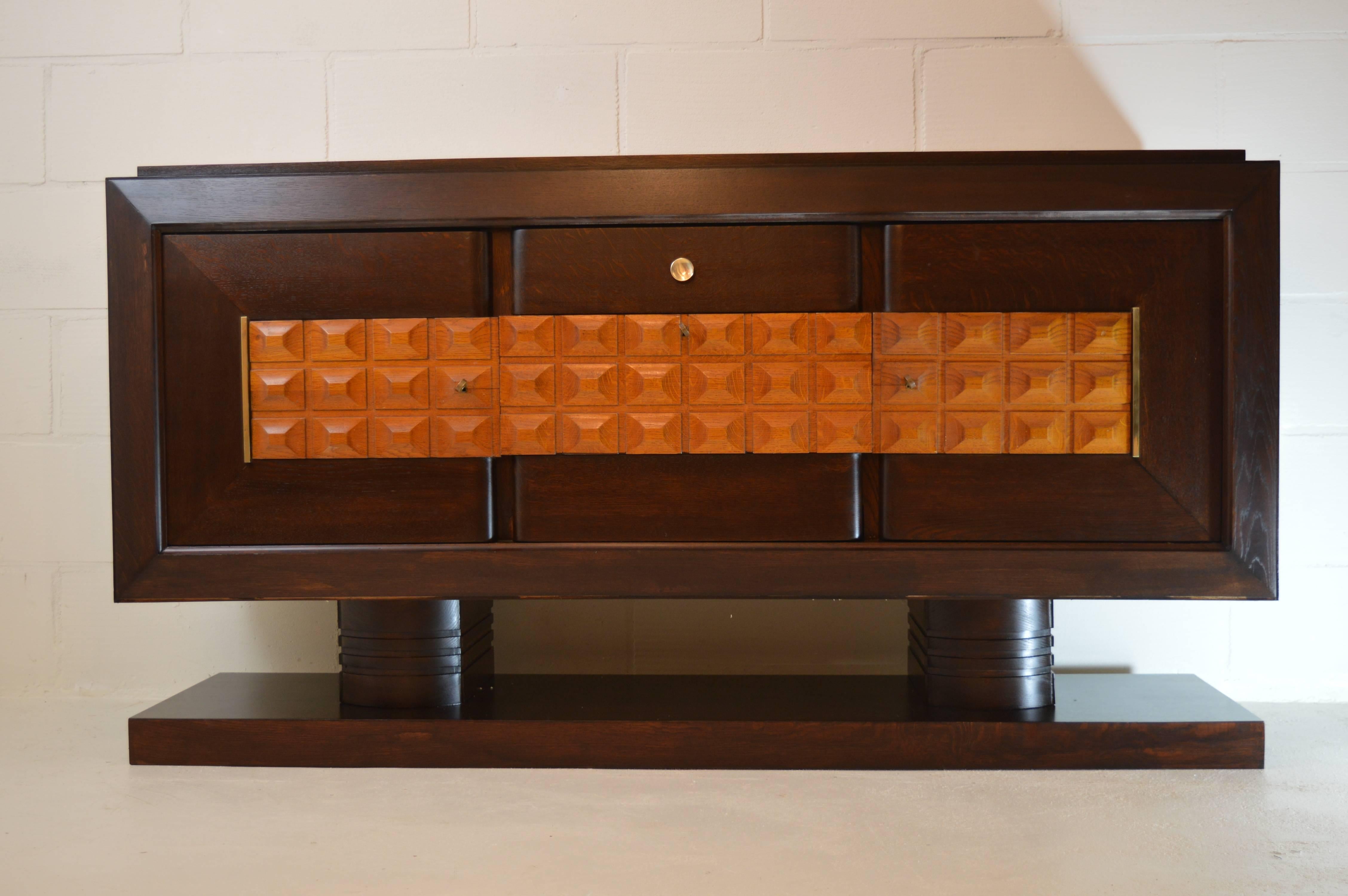 Art Deco Charles Dudouyt Darkstained Oak Sideboard, 1940s