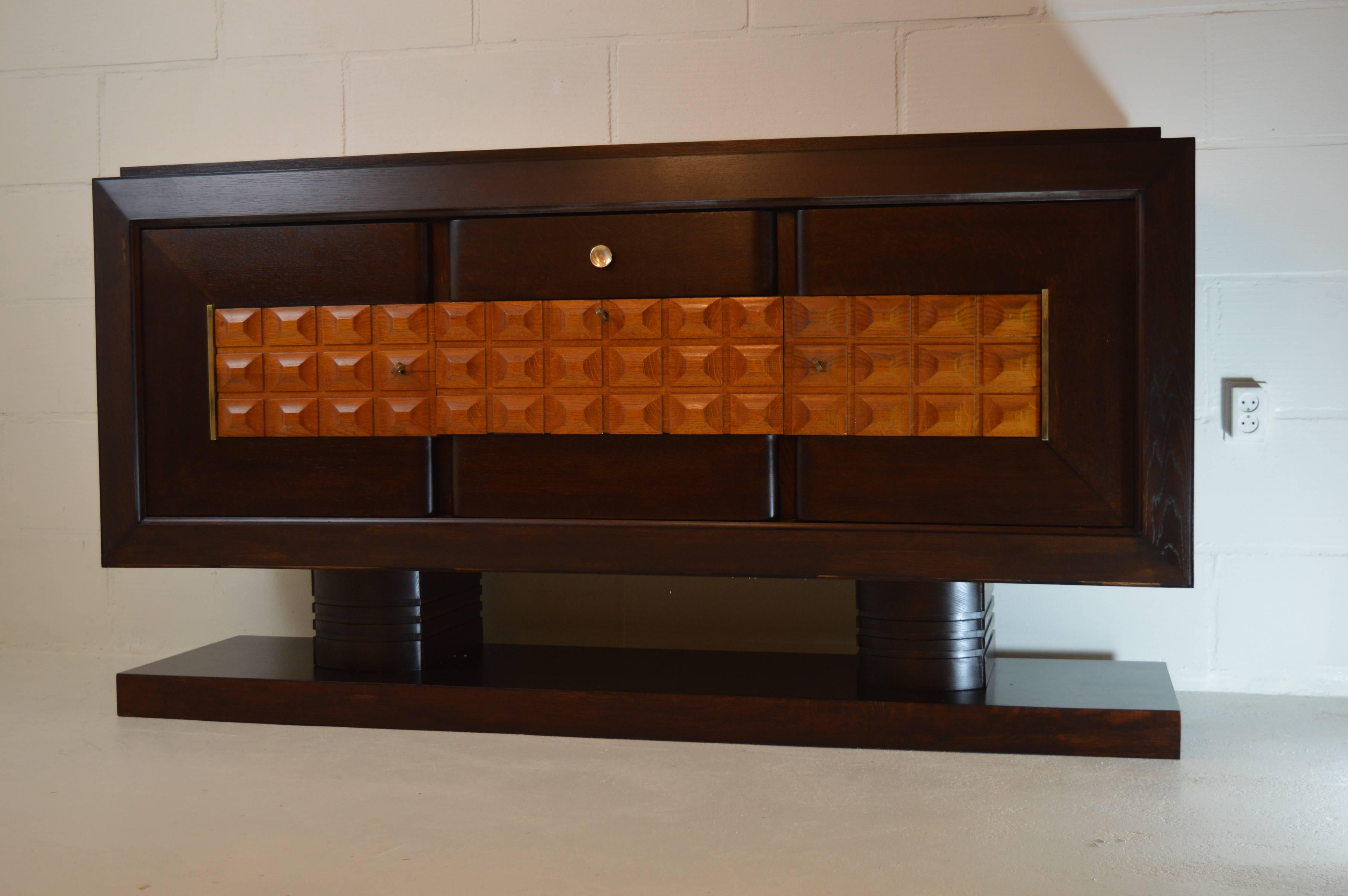 French Charles Dudouyt Darkstained Oak Sideboard, 1940s