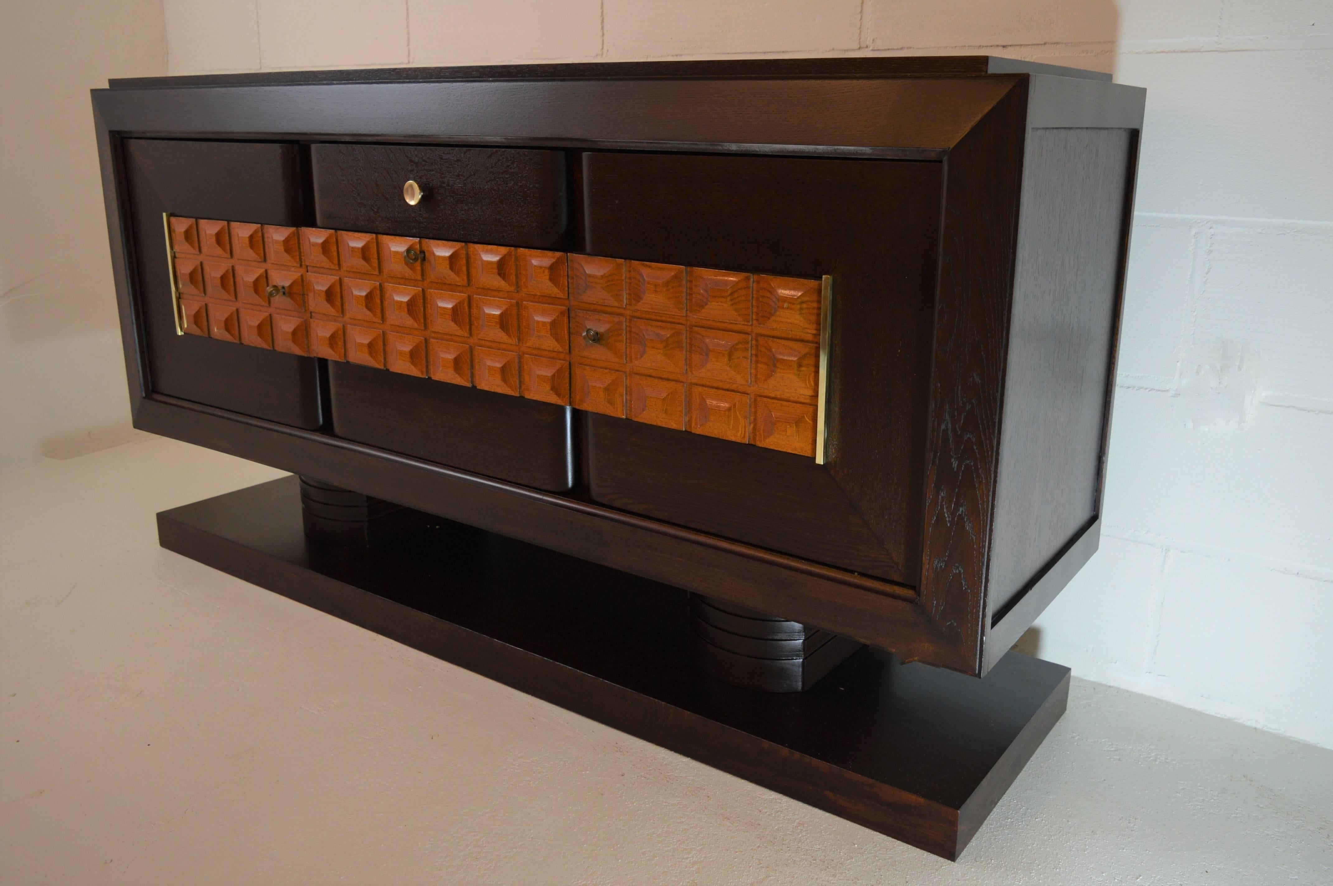Mid-20th Century Charles Dudouyt Darkstained Oak Sideboard, 1940s