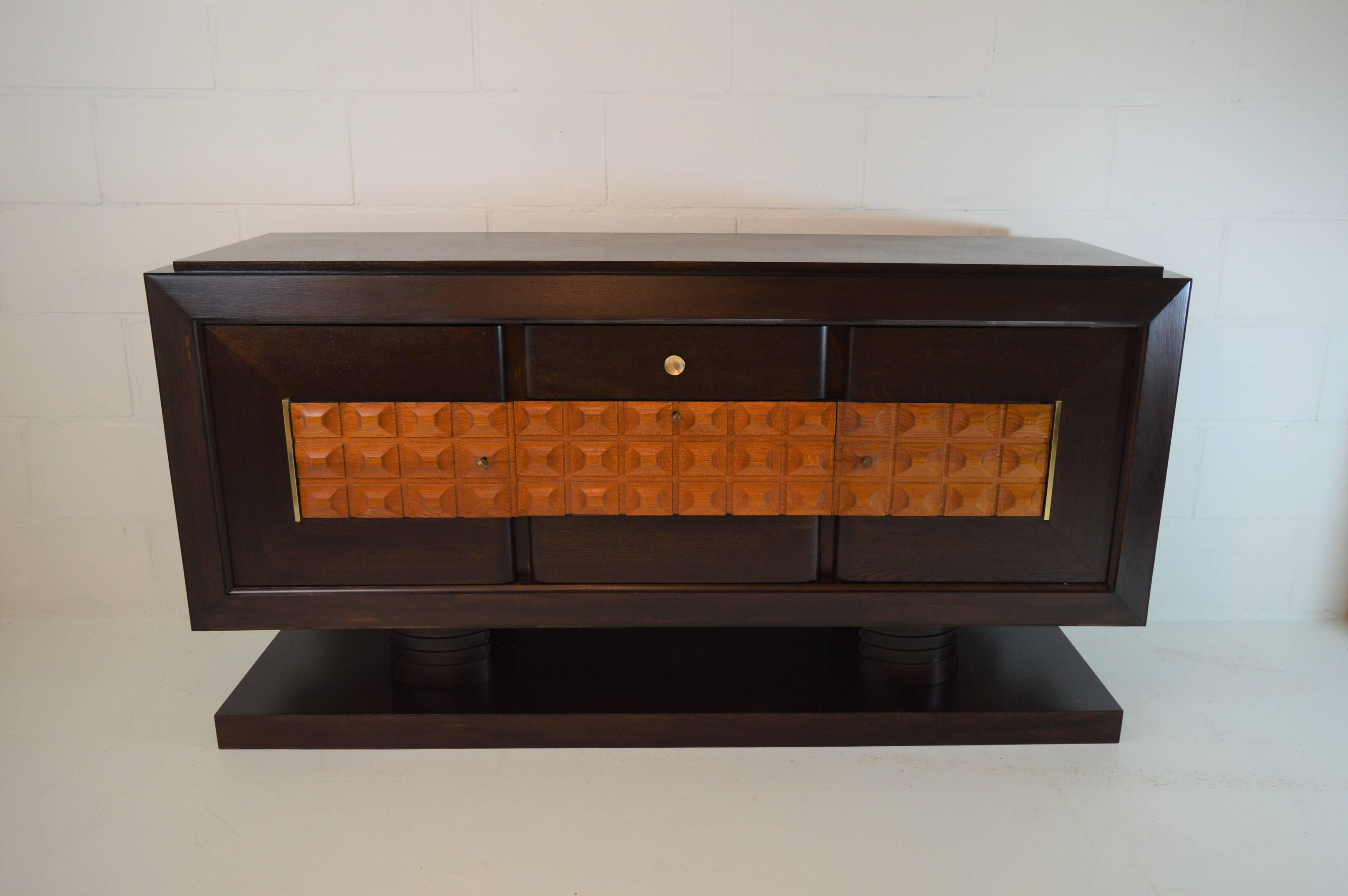 Charles Dudouyt Darkstained Oak Sideboard, 1940s 1