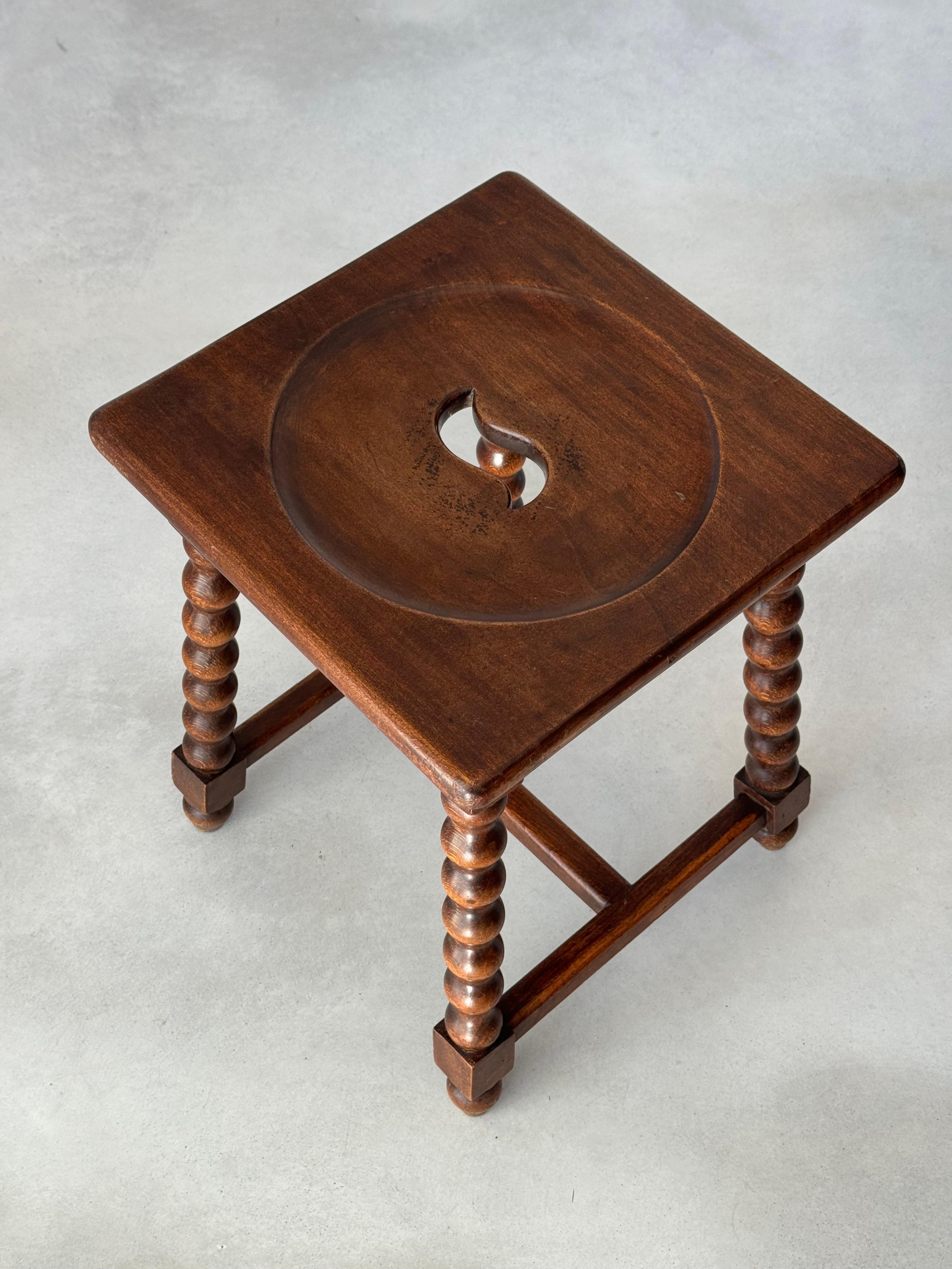 Woodwork Charles Dudouyt design solid wood stool, France 1940s For Sale