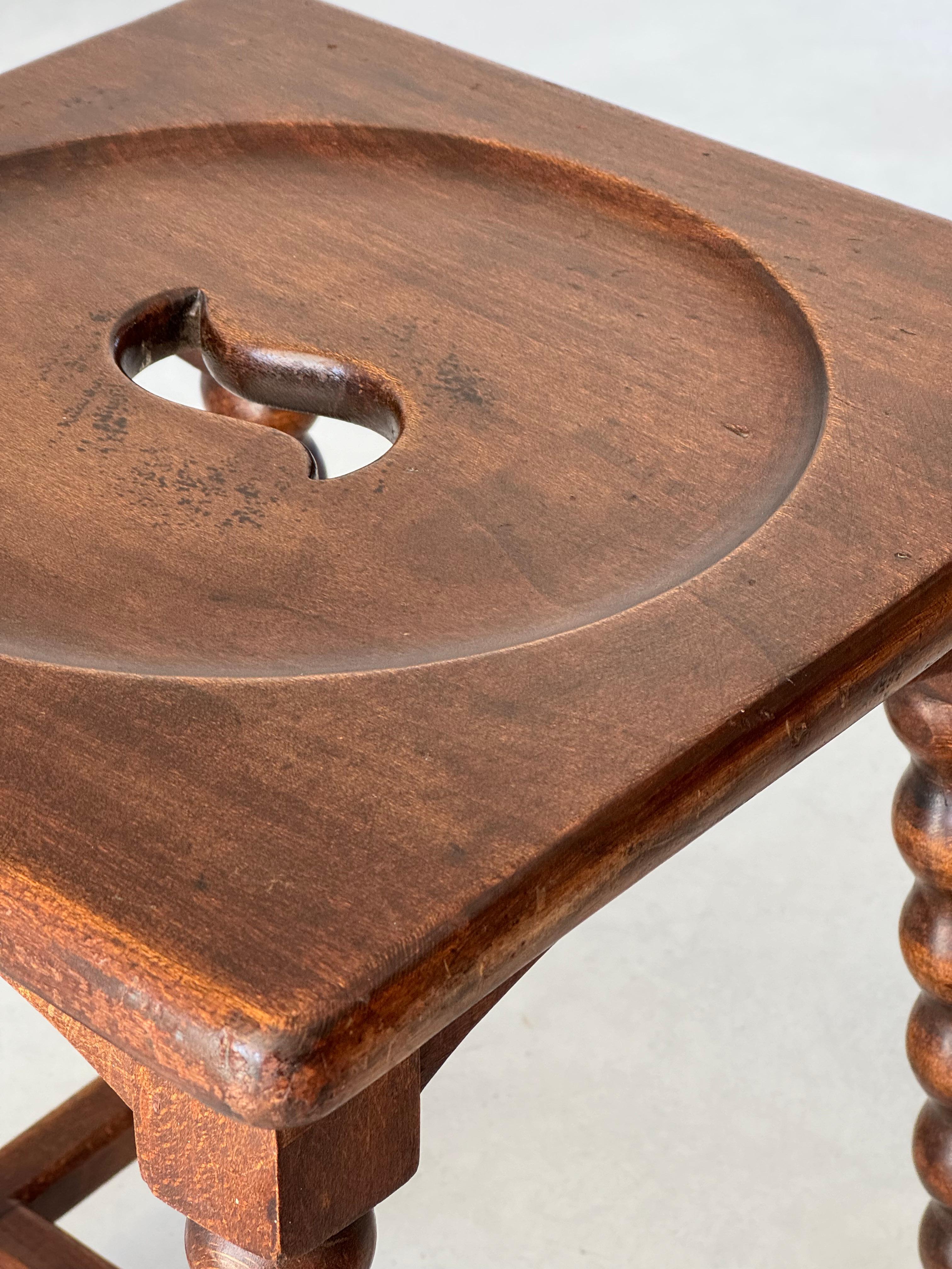 Wood Charles Dudouyt design solid wood stool, France 1940s For Sale