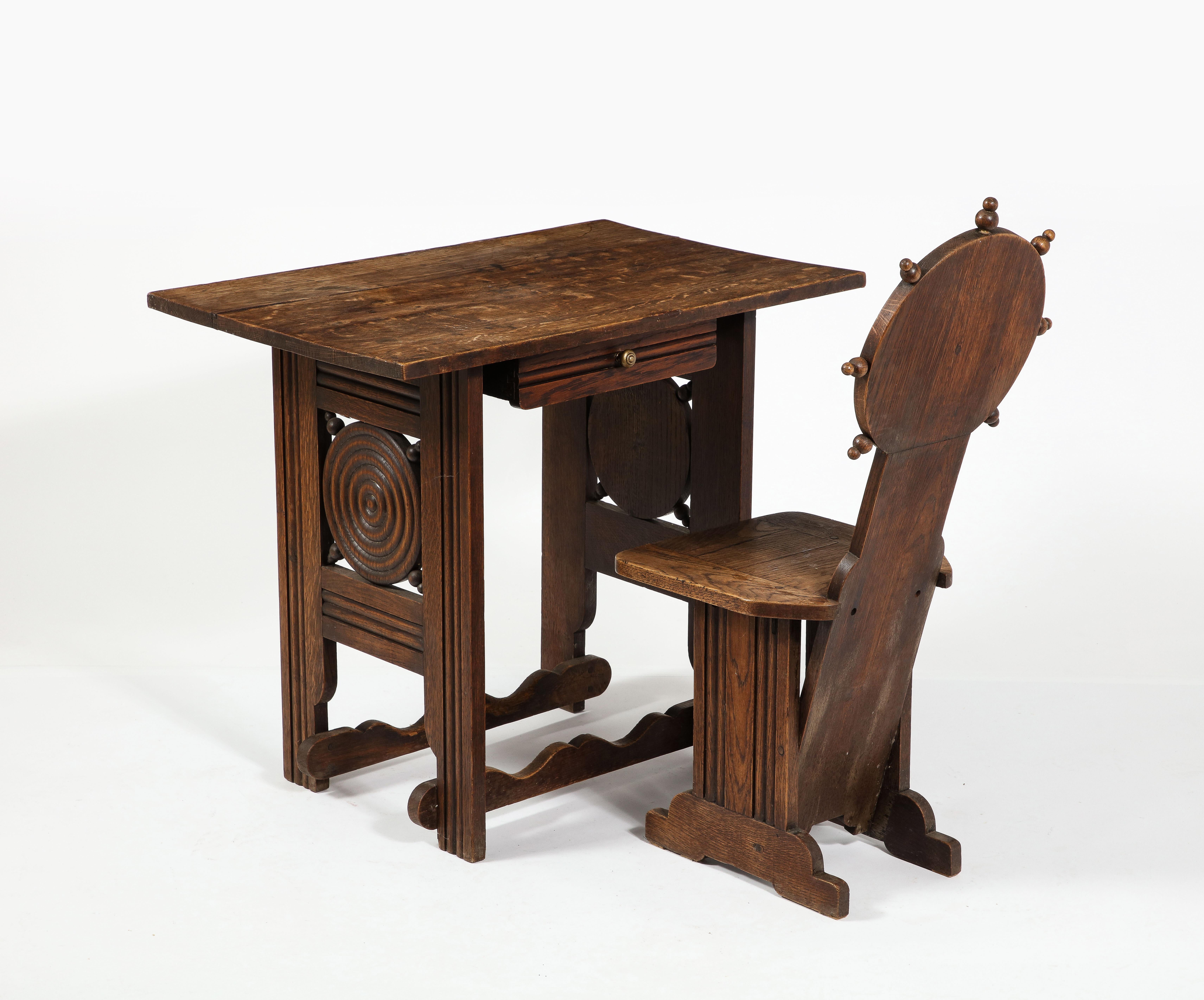 Charles Dudouyt Desk & Chair Setin Oak, France 1940's In Good Condition For Sale In New York, NY