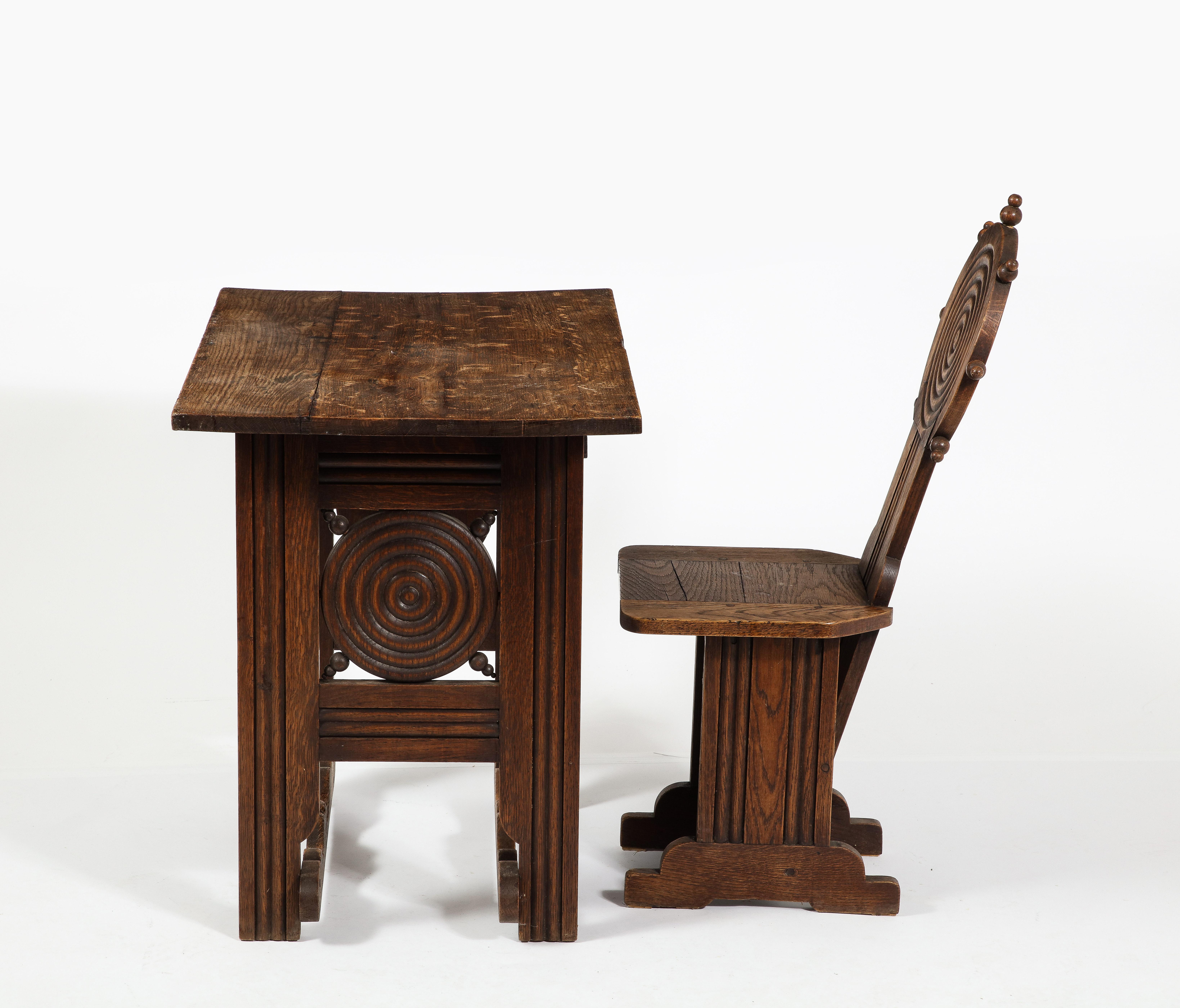 20th Century Charles Dudouyt Desk & Chair Setin Oak, France 1940's For Sale