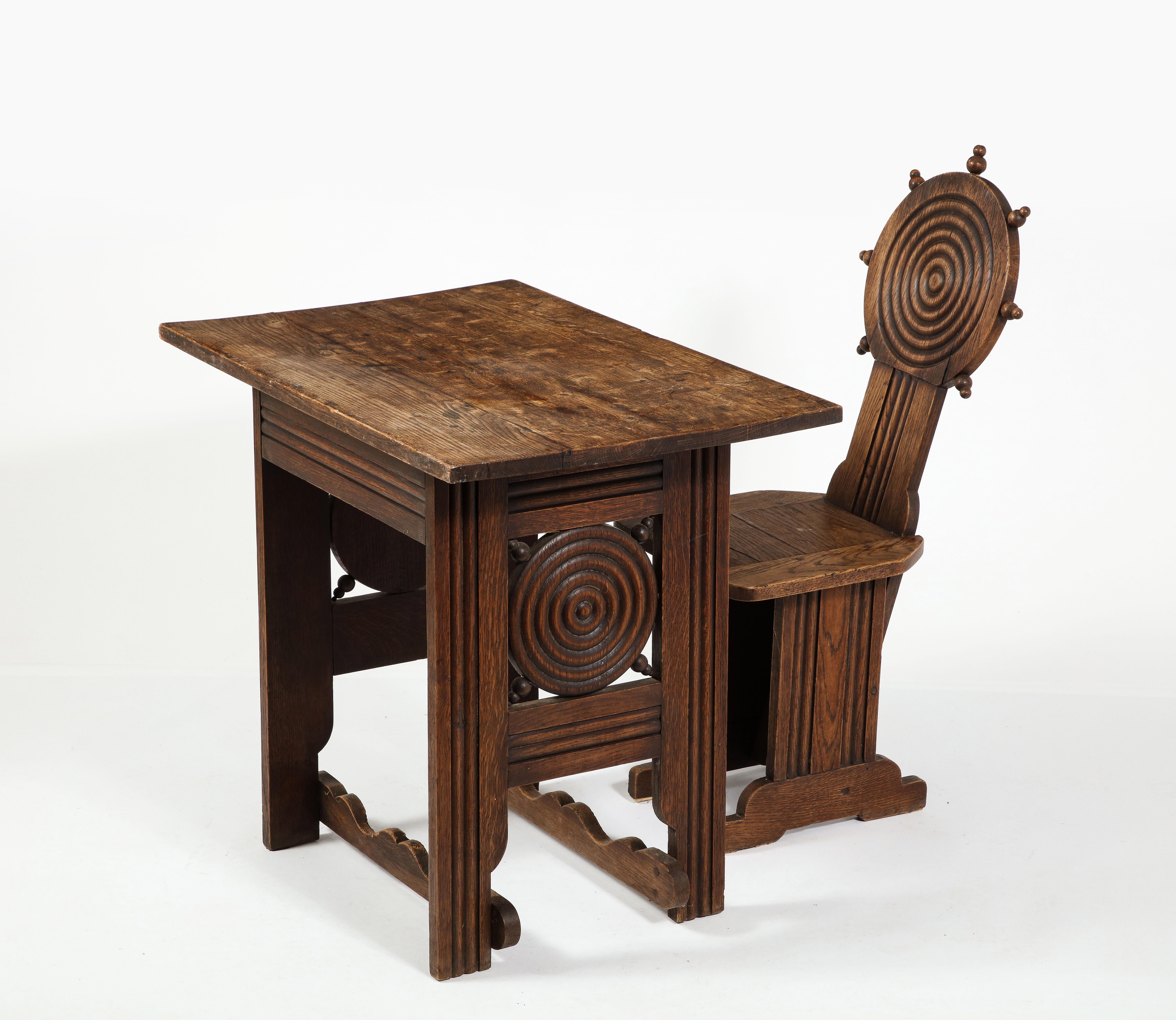 Charles Dudouyt Desk & Chair Setin Oak, France 1940's For Sale 1