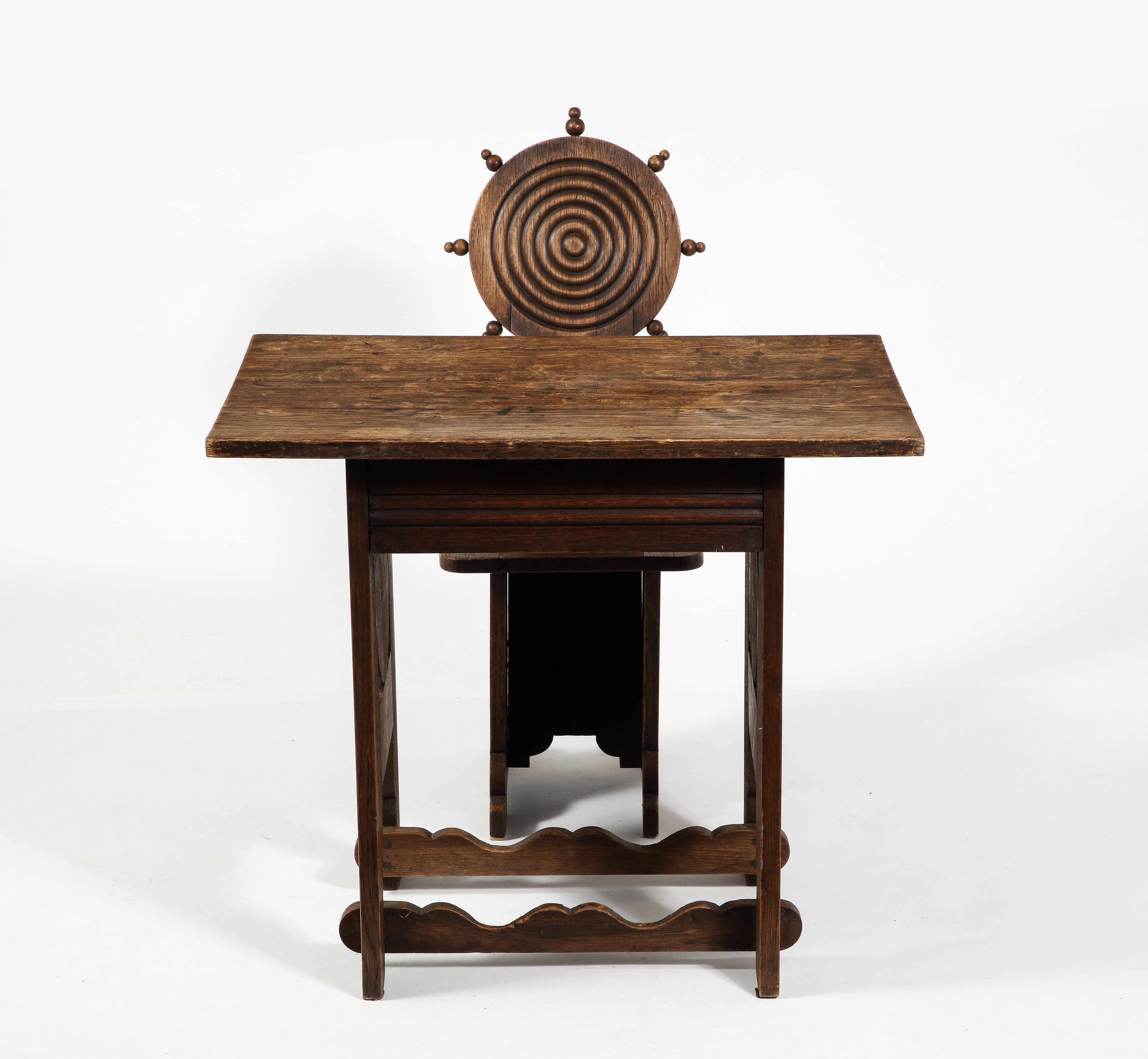 Charles Dudouyt Desk & Chair Setin Oak, France 1940's For Sale 2