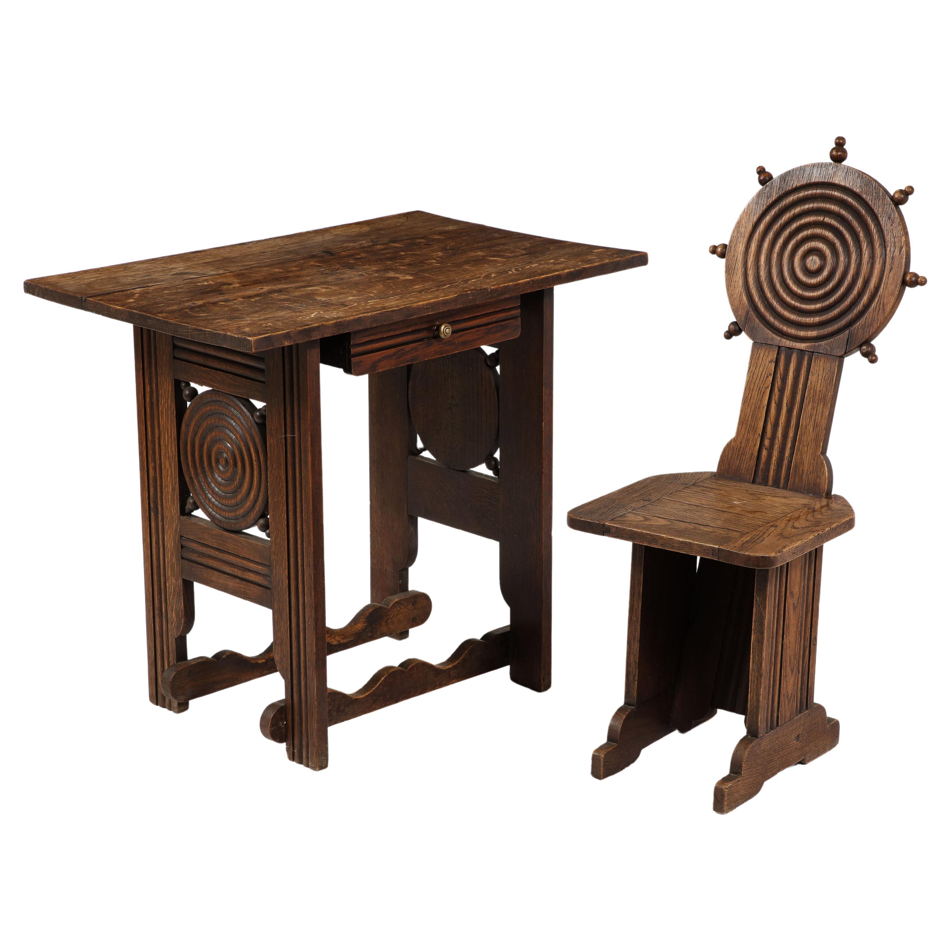 Charles Dudouyt Desk & Chair Setin Oak, France 1940's For Sale