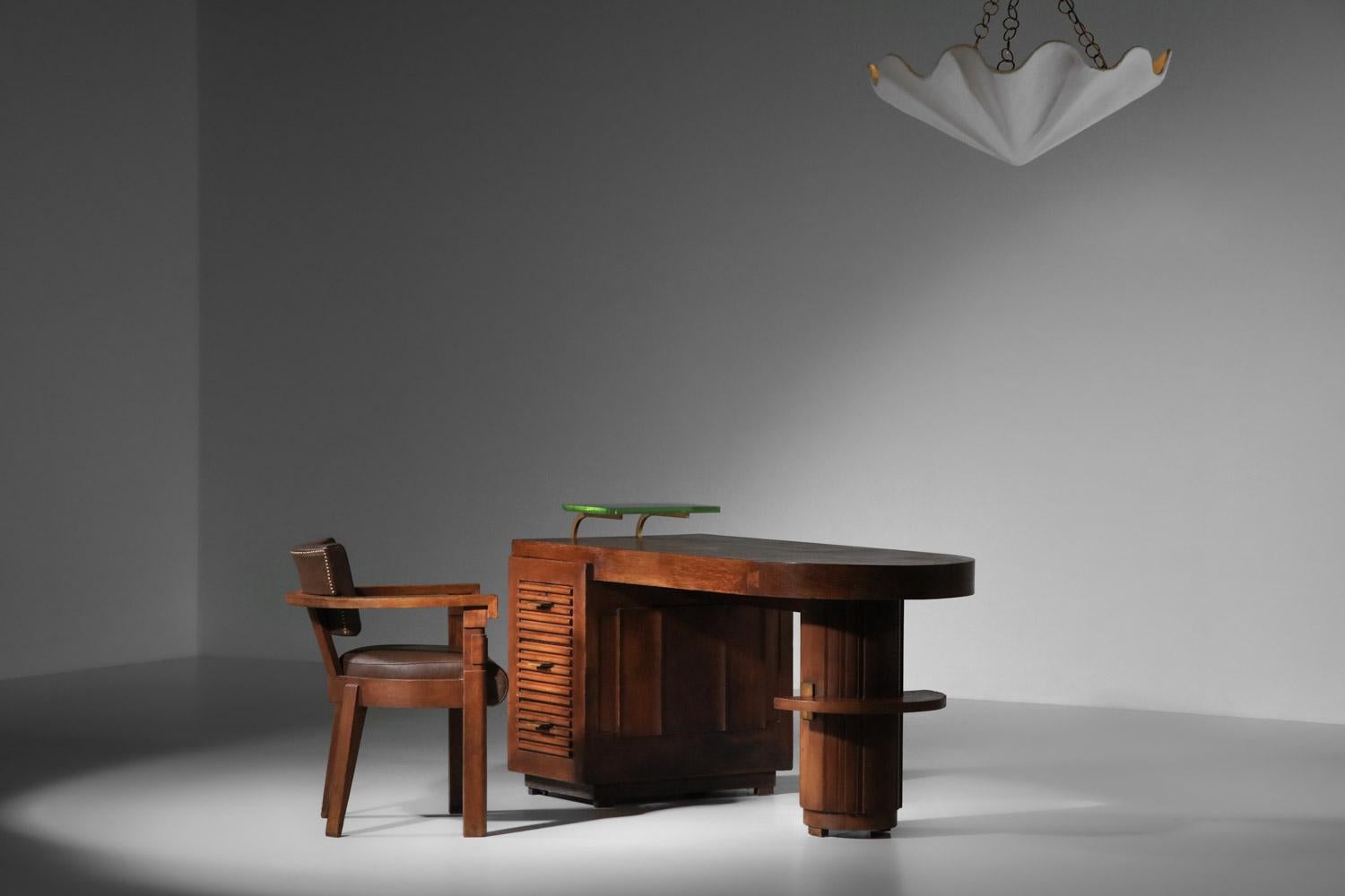Bureau Charles Dudouyt en chêne massif art déco des années 1930 3