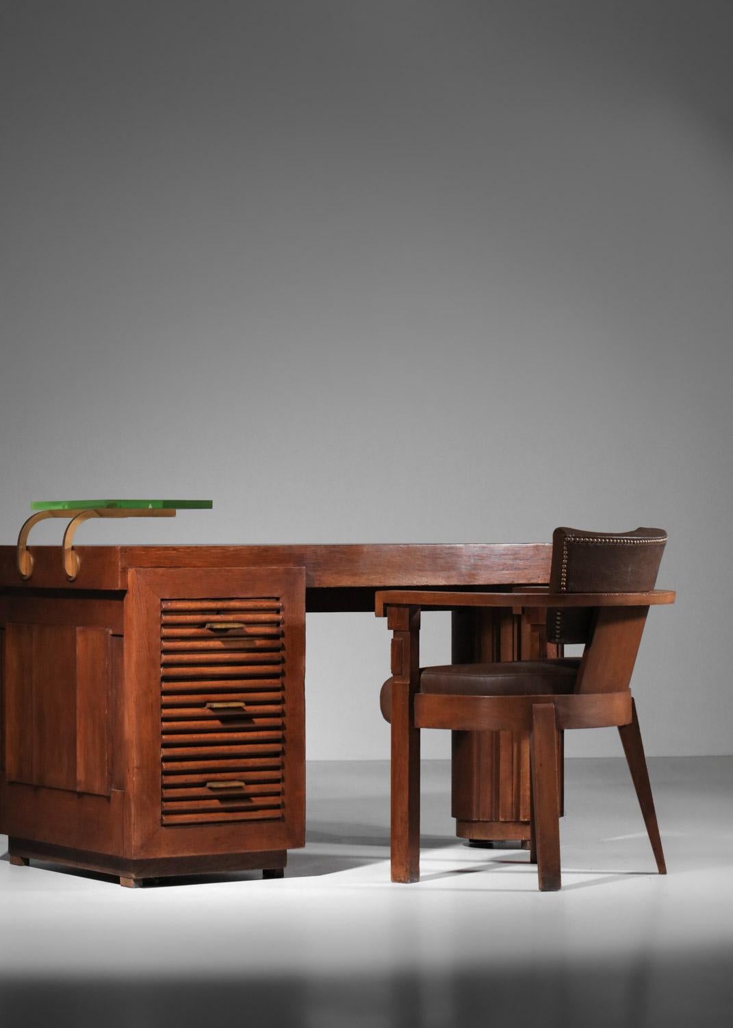 Bureau Charles Dudouyt en chêne massif art déco des années 1930 6