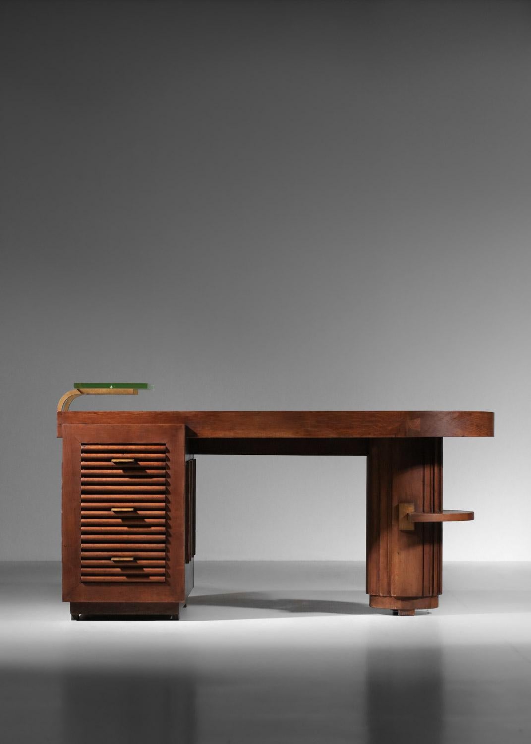 Français Bureau Charles Dudouyt en chêne massif art déco des années 1930