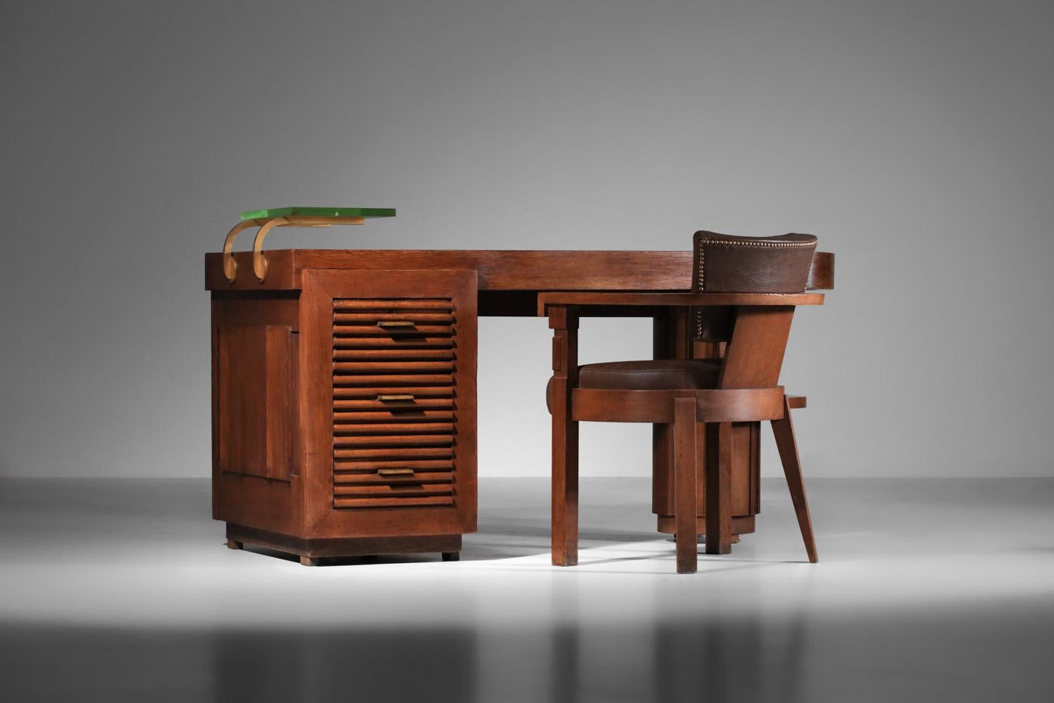 Bureau Charles Dudouyt en chêne massif art déco des années 1930 1