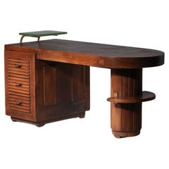 Scrivania Charles Dudouyt in rovere massiccio art déco degli anni '30
