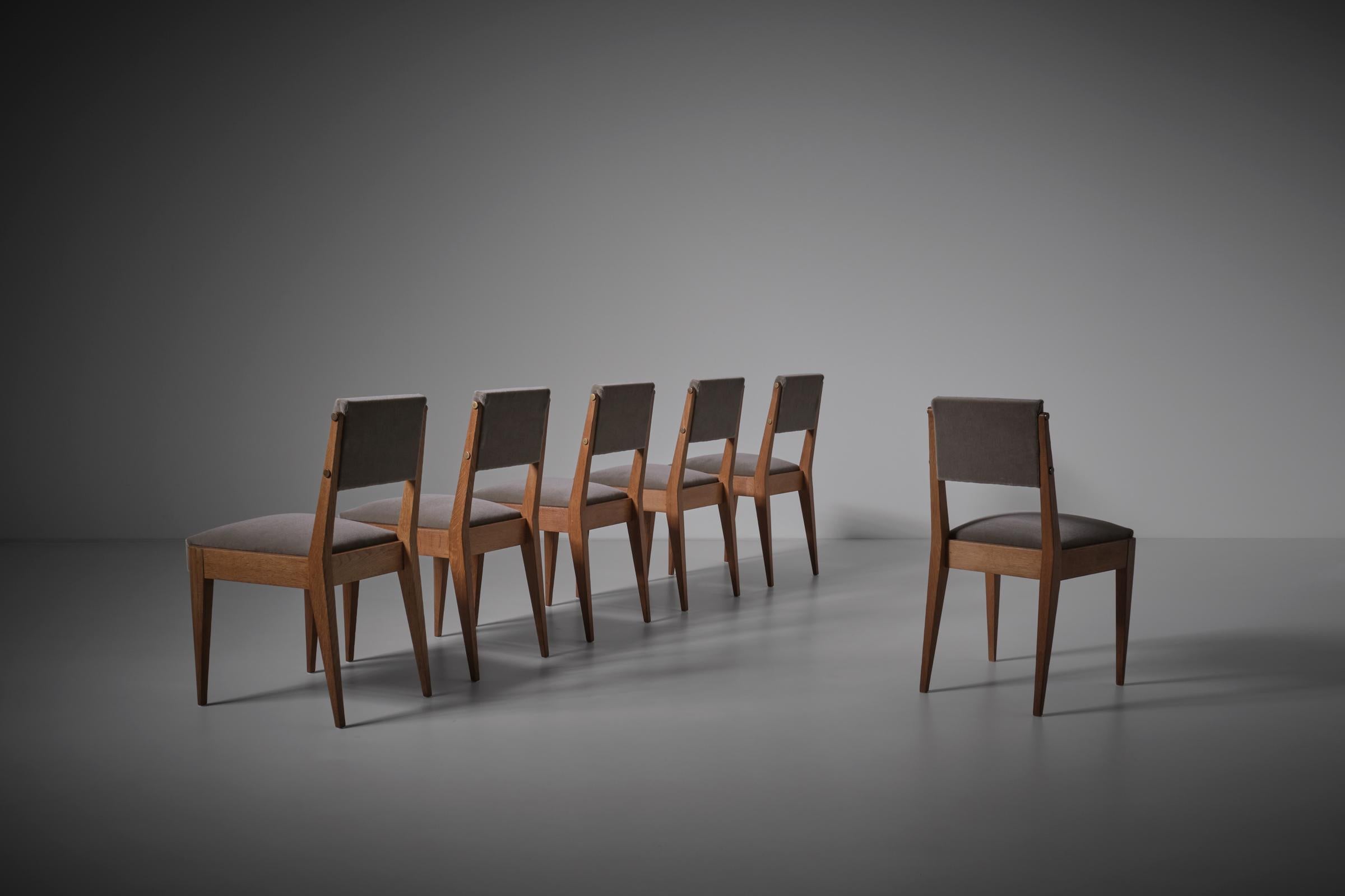 Brass Charles Dudouyt dining chairs, France 1940s – set of six