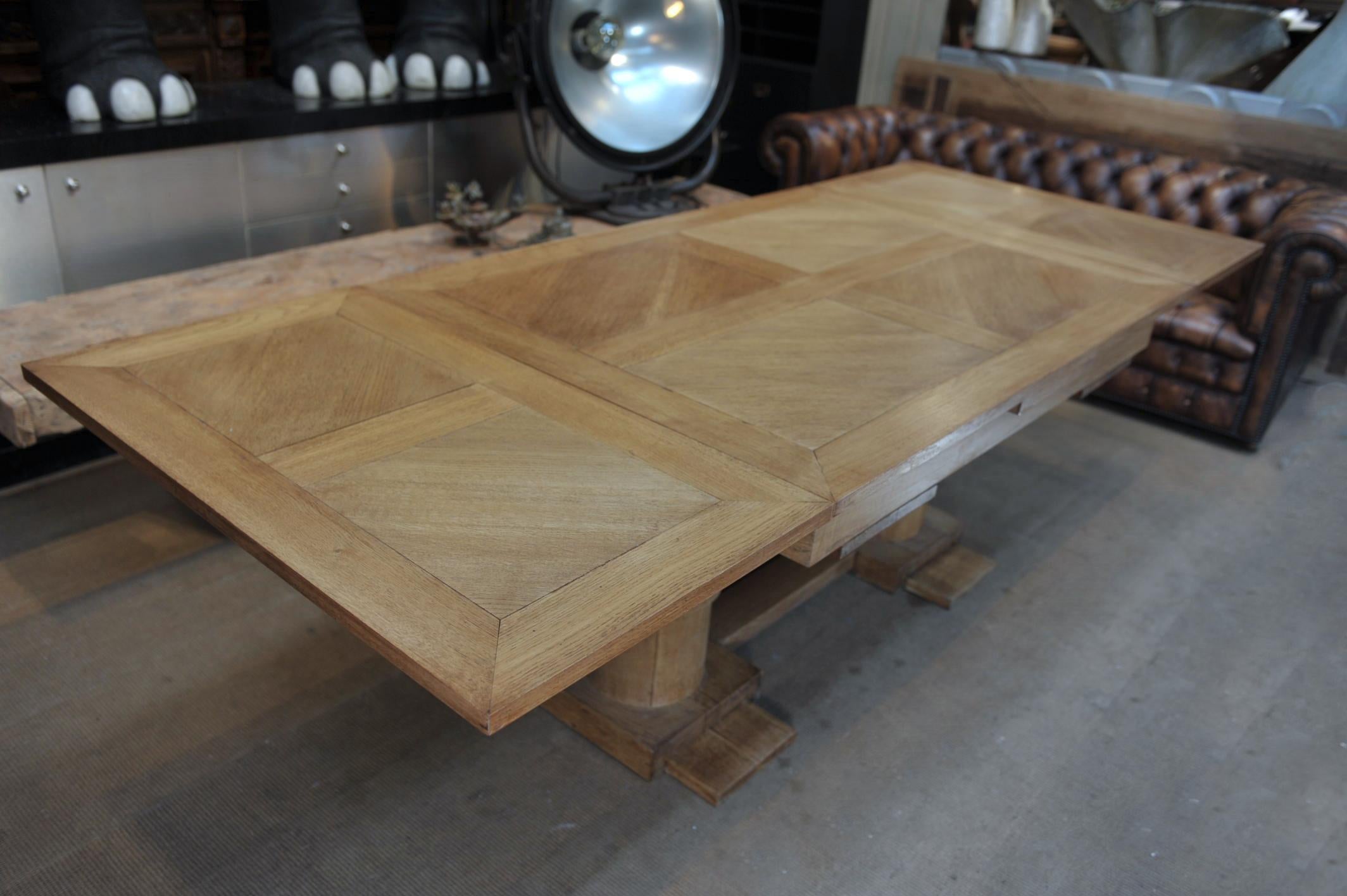 French Charles Dudouyt Dining Oak Table with Extensions, circa 1930 For Sale