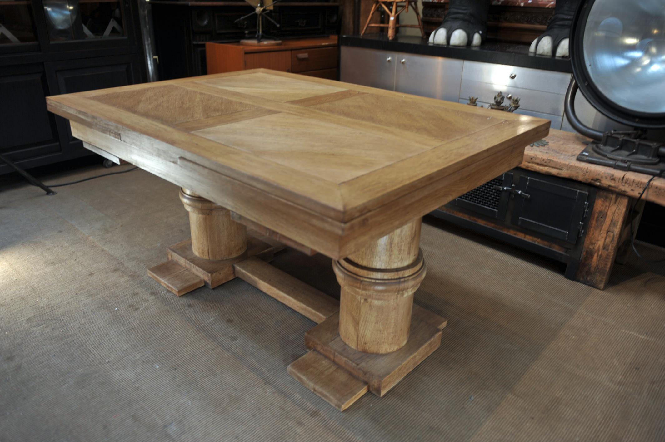 Mid-20th Century Charles Dudouyt Dining Oak Table with Extensions, circa 1930 For Sale