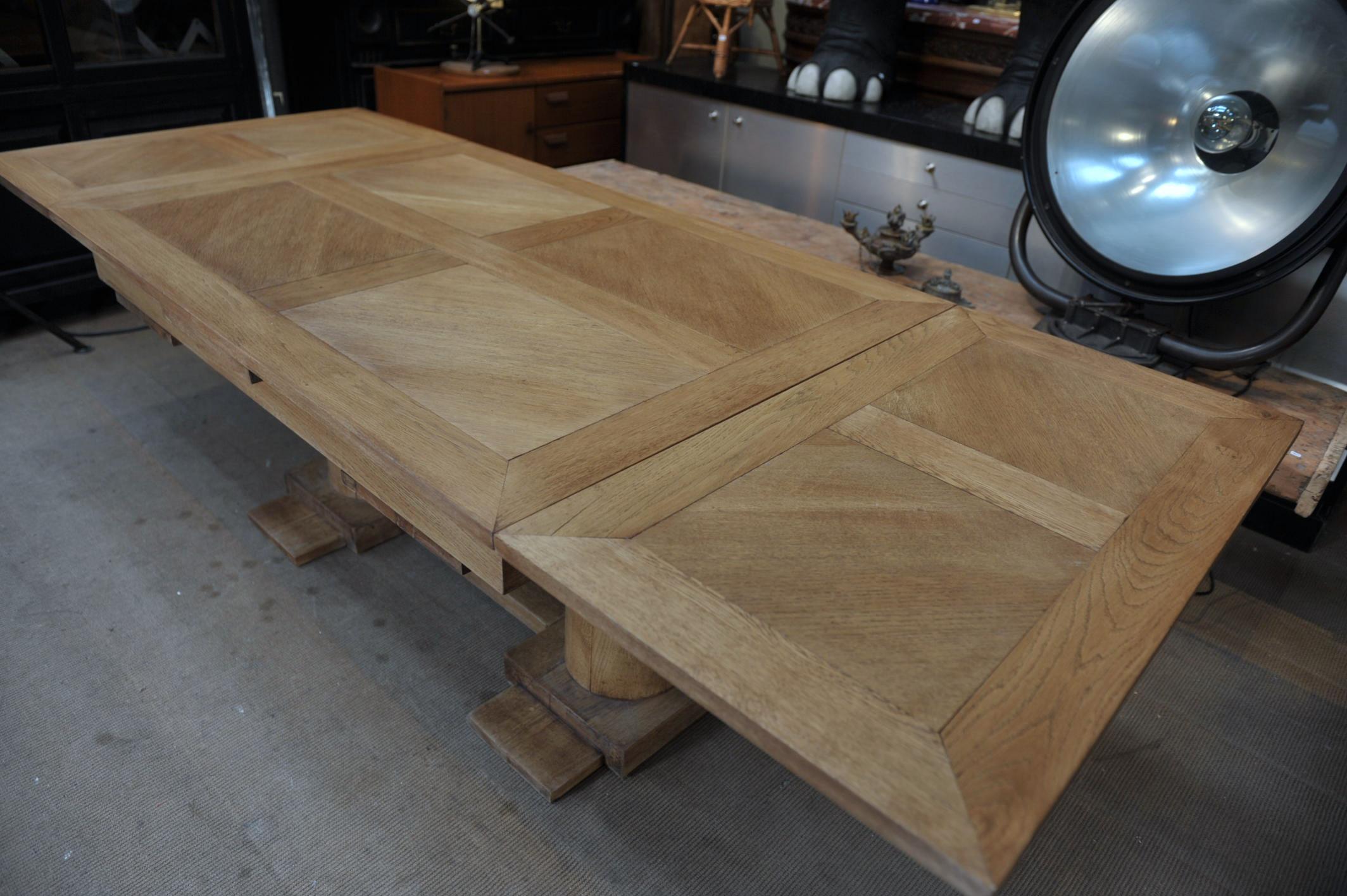 Charles Dudouyt Dining Oak Table with Extensions, circa 1930 For Sale 1