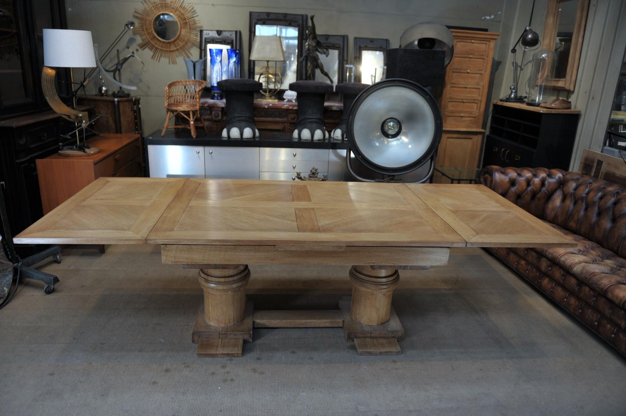 Charles Dudouyt Dining Oak Table with Extensions, circa 1930 For Sale 2