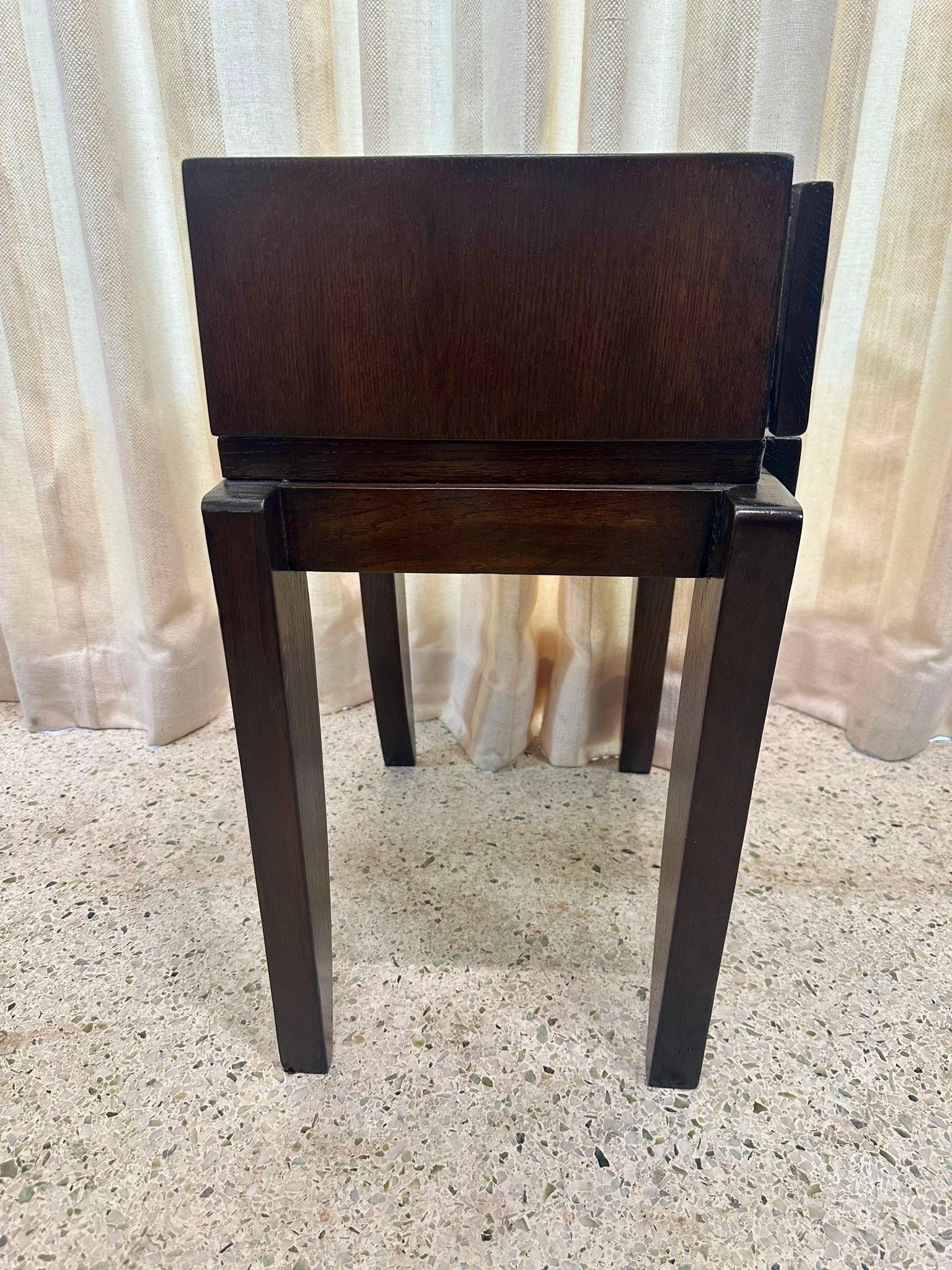 Art Deco Charles Dudouyt Ebonized Oak Petite Side-table w./ Drawer