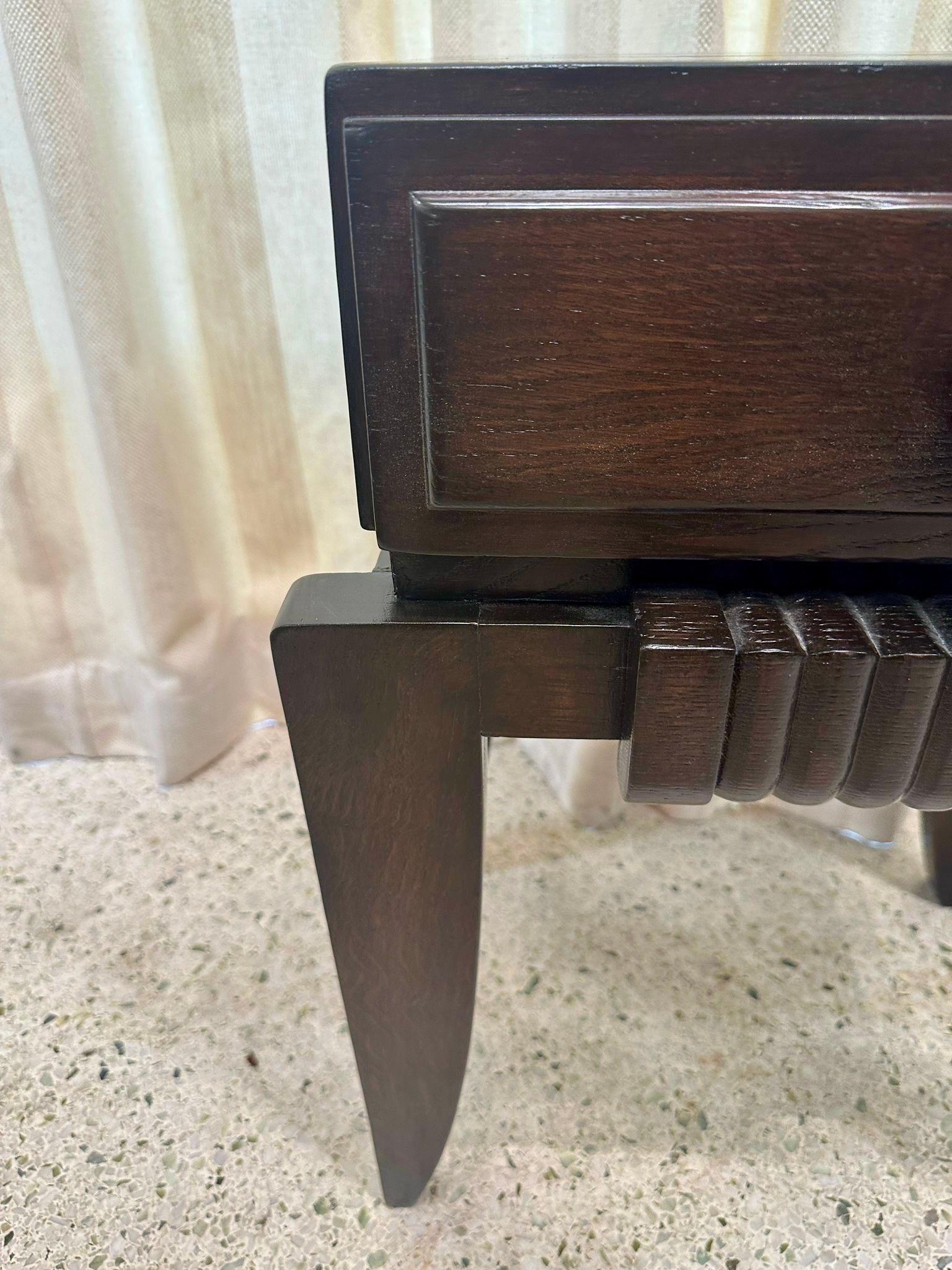 French Charles Dudouyt Ebonized Oak Petite Side-table w./ Drawer