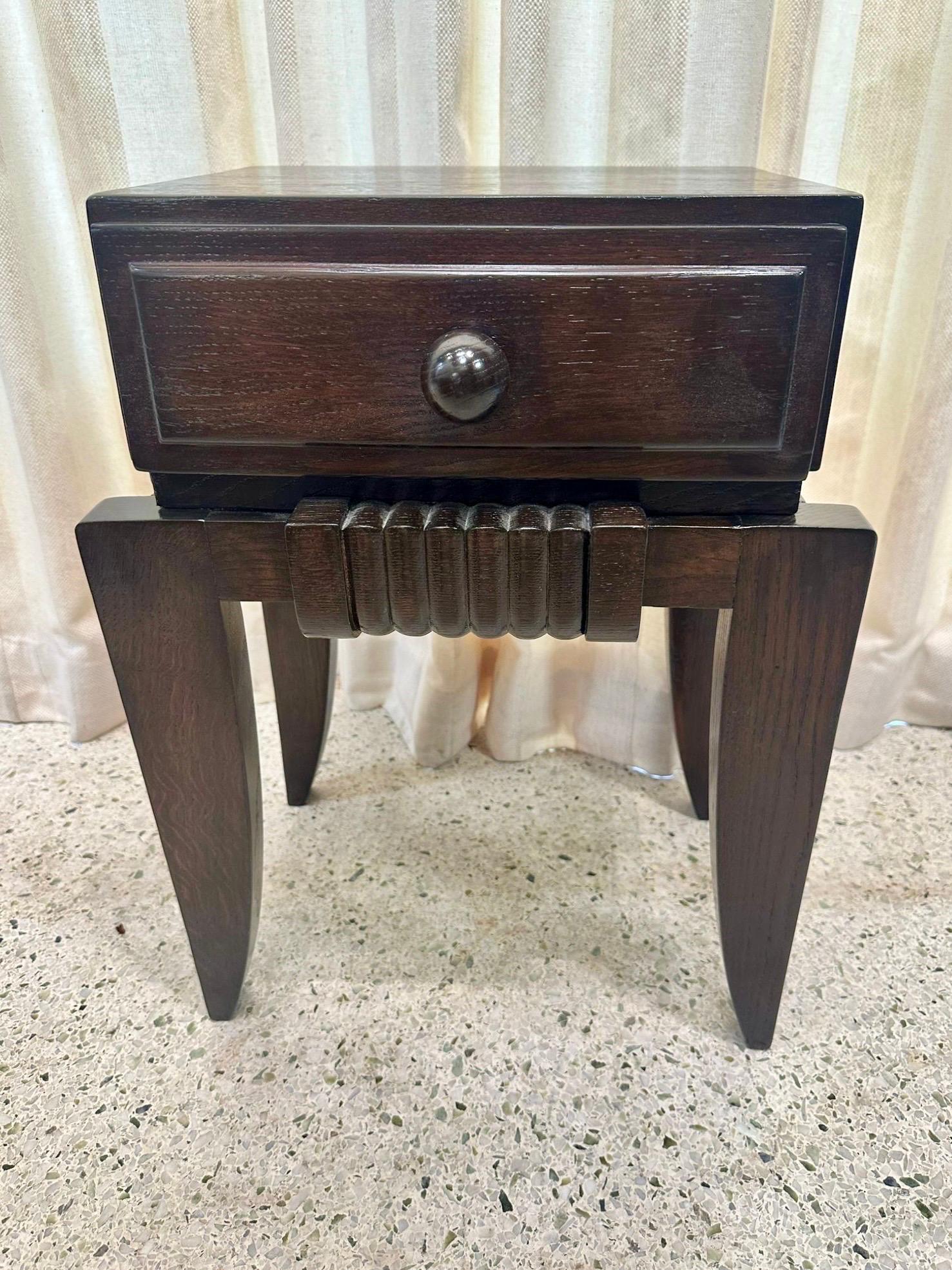 Mid-20th Century Charles Dudouyt Ebonized Oak Petite Side-table w./ Drawer