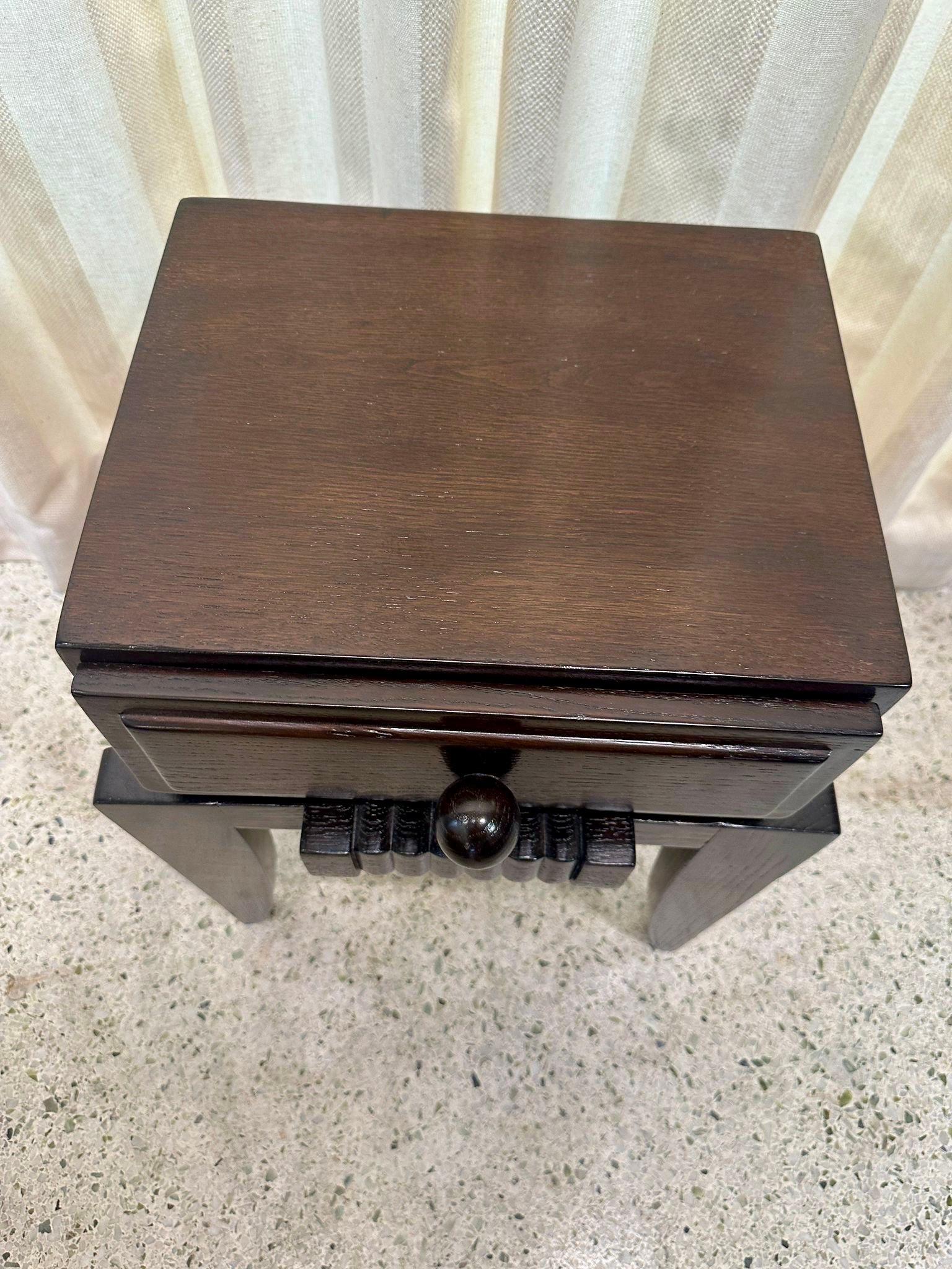 Charles Dudouyt Ebonized Oak Petite Side-table w./ Drawer 2