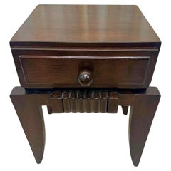 Charles Dudouyt Ebonized Oak Petite Side-table w./ Drawer