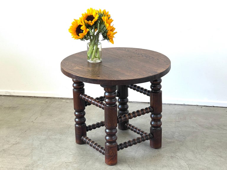 Fantastic rare side table by Charles Dudouyt 
Four carved wood legs and oak wood top.
Wonderful patina.
    
