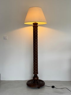 Charles Dudouyt Era Unique Design Solid Oak Floor Lamp French Rustic-Chic 1940s