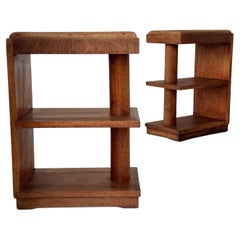 Charles Dudouyt era, two oak side tables, terrazzo top, French modernist 1940s