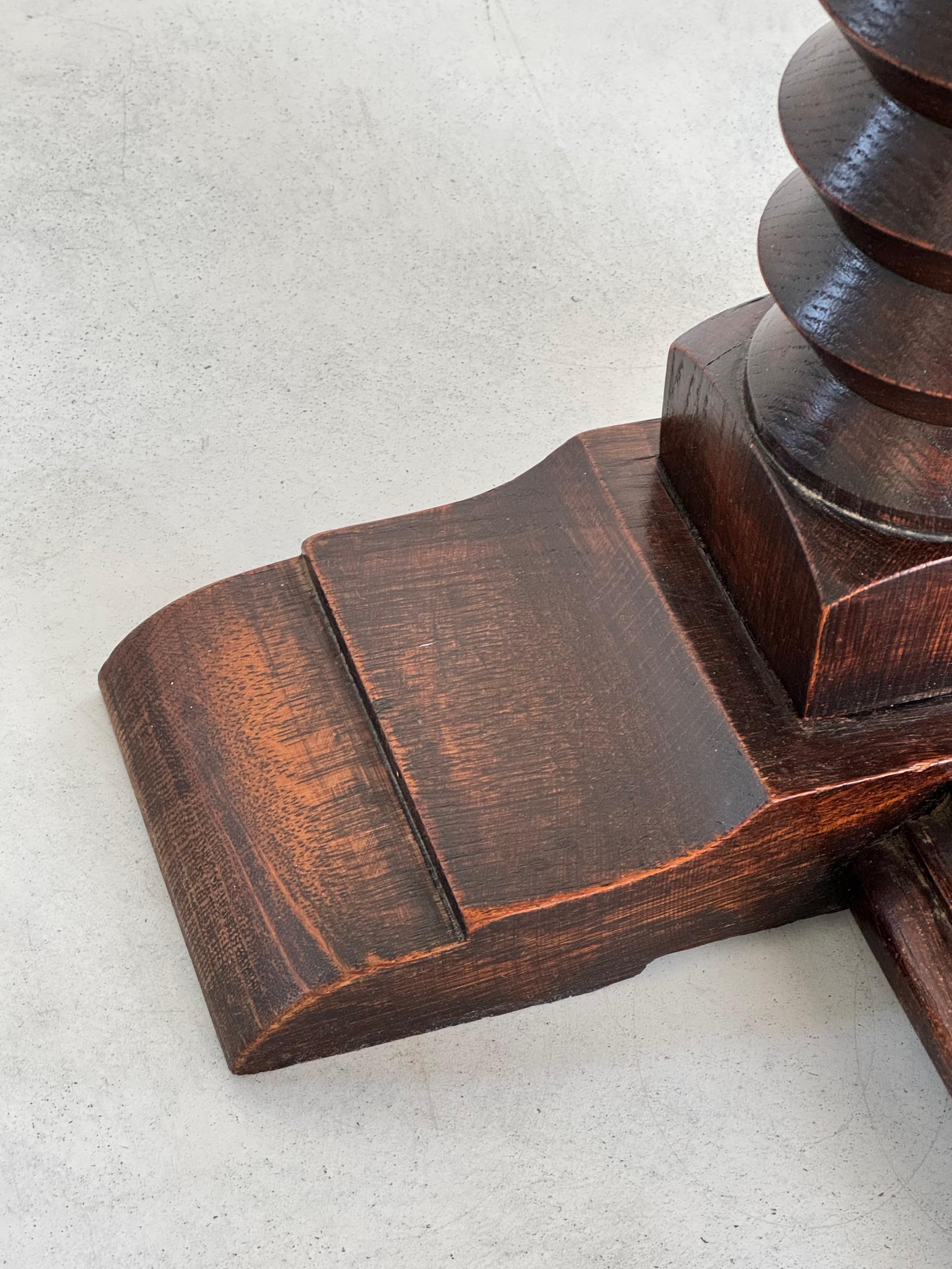 Charles Dudouyt exceptional solid oak side table & copper crosspiece, circa 1940 For Sale 6
