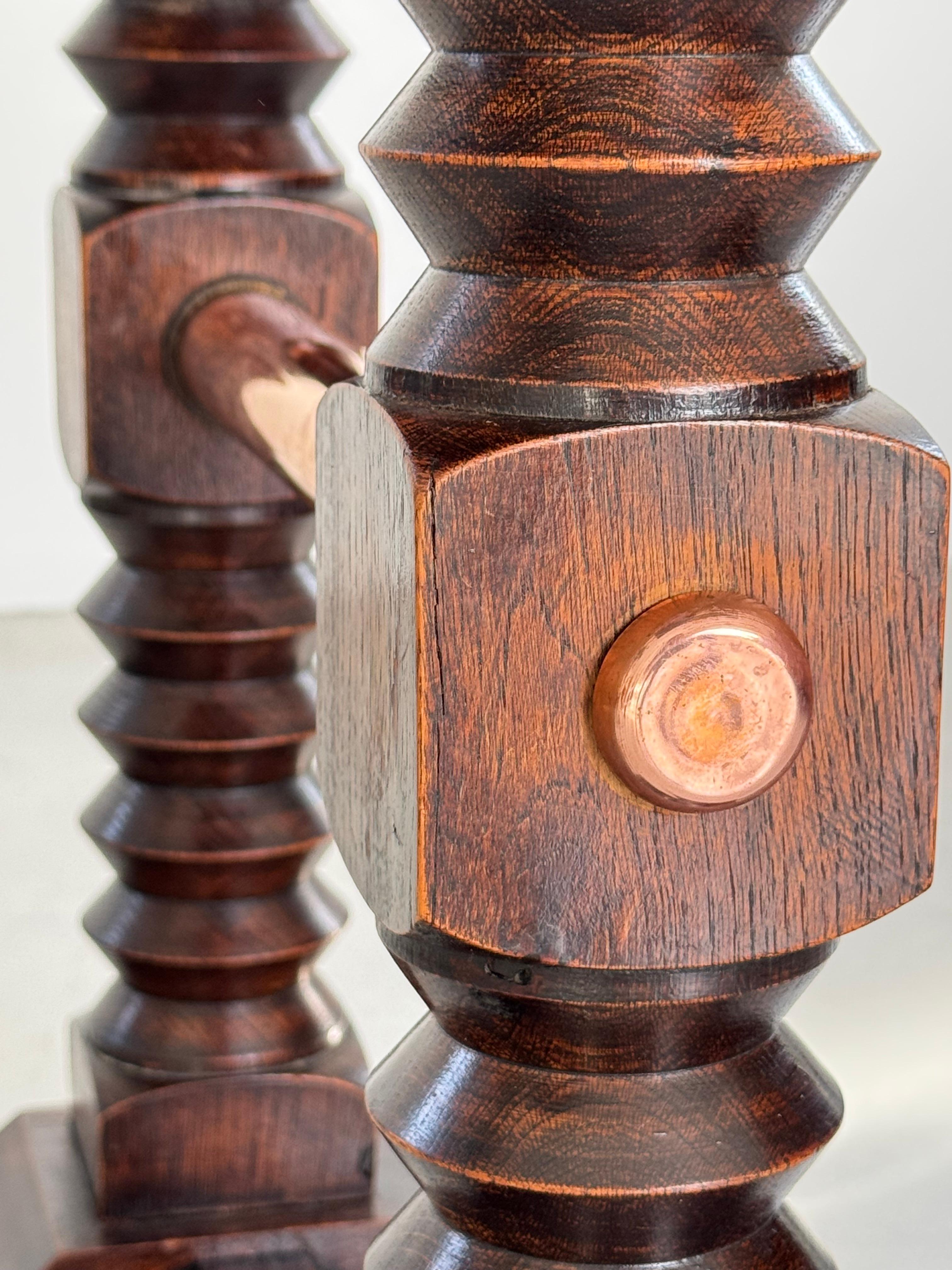 Charles Dudouyt exceptional solid oak side table & copper crosspiece, circa 1940 For Sale 10