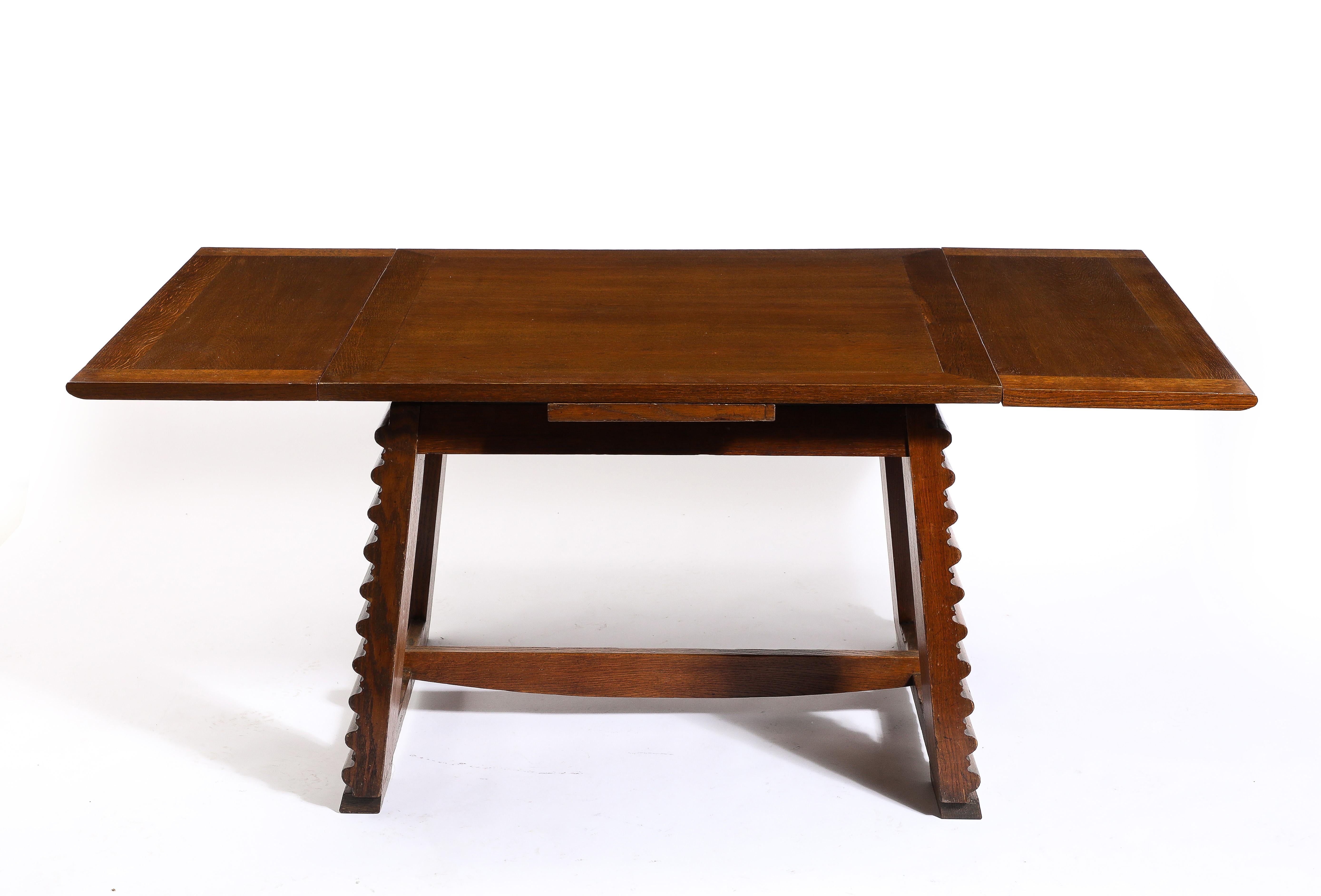 Charles Dudouyt Expandable Oak Center Table, France 1940's For Sale 6