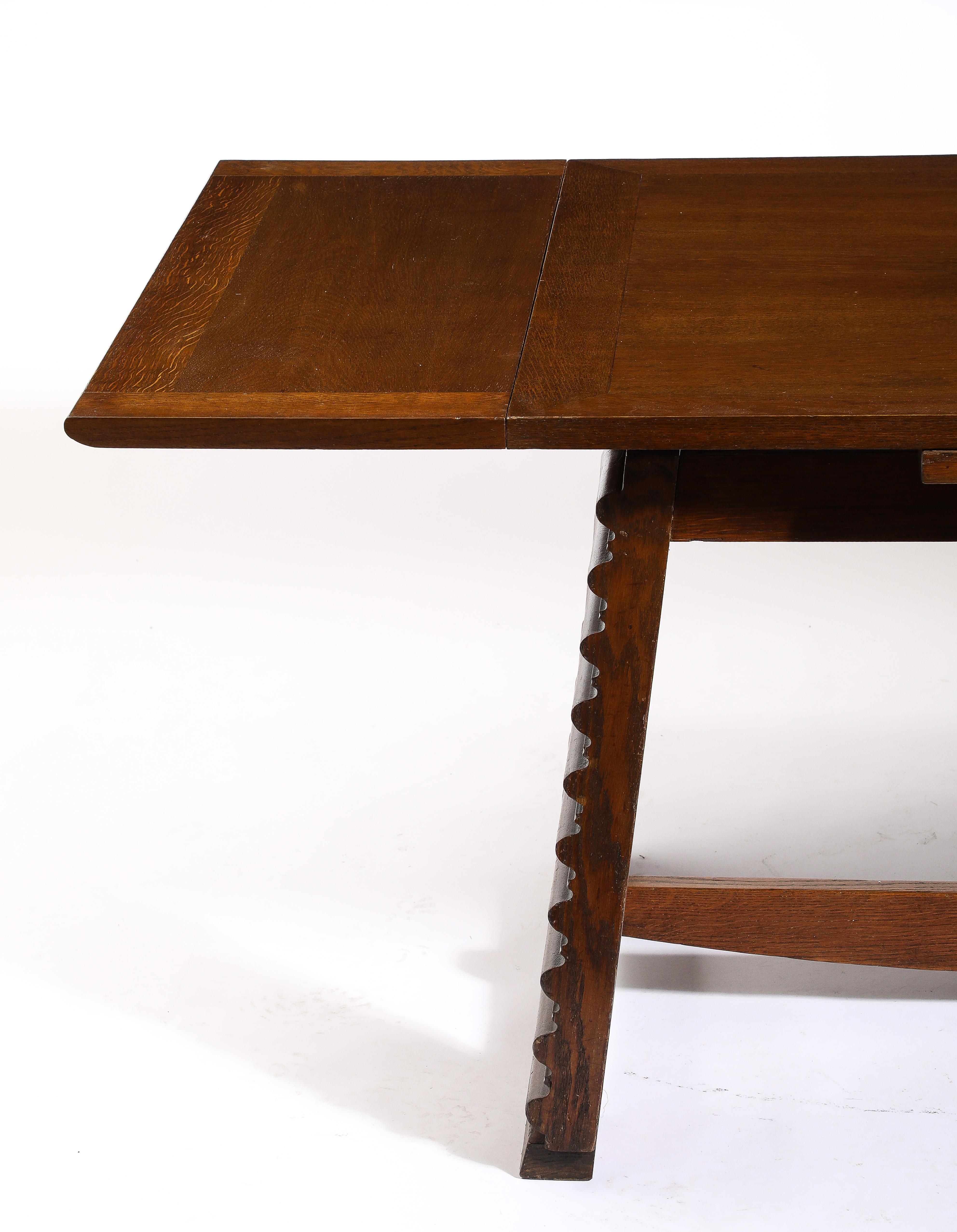 Charles Dudouyt Expandable Oak Center Table, France 1940's For Sale 7