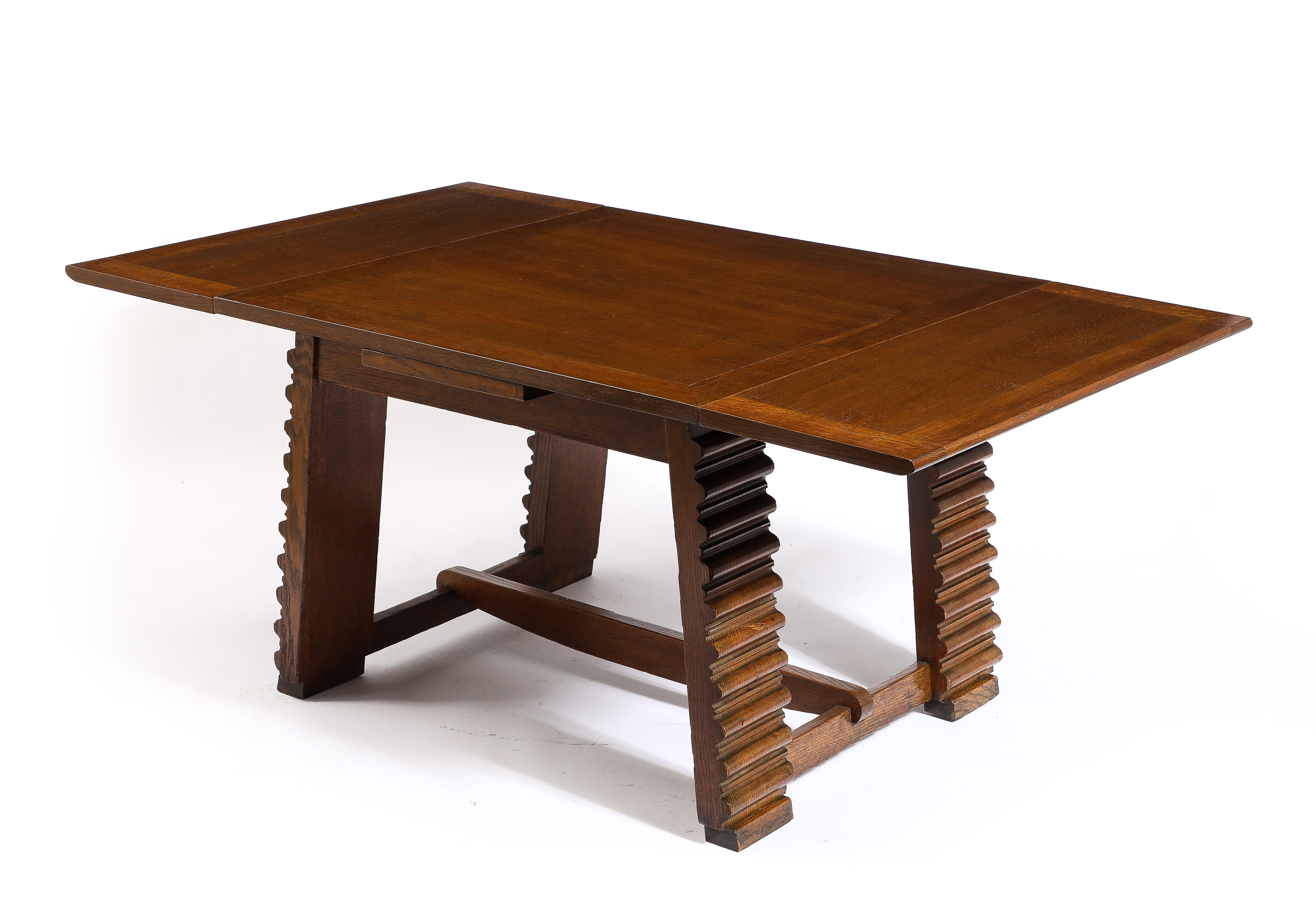 Charles Dudouyt Expandable Oak Center Table, France 1940's For Sale 8