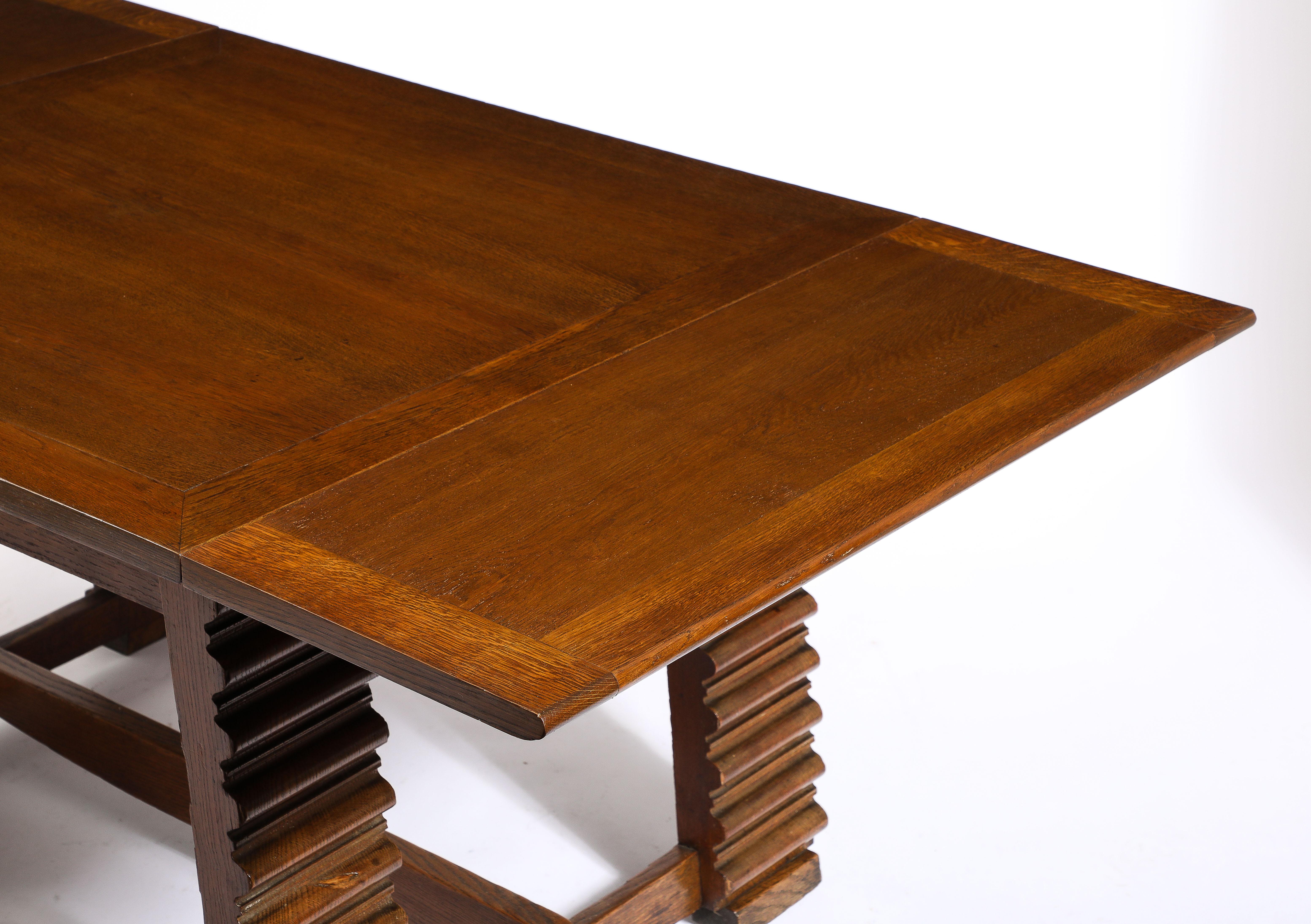 Charles Dudouyt Expandable Oak Center Table, France 1940's For Sale 9
