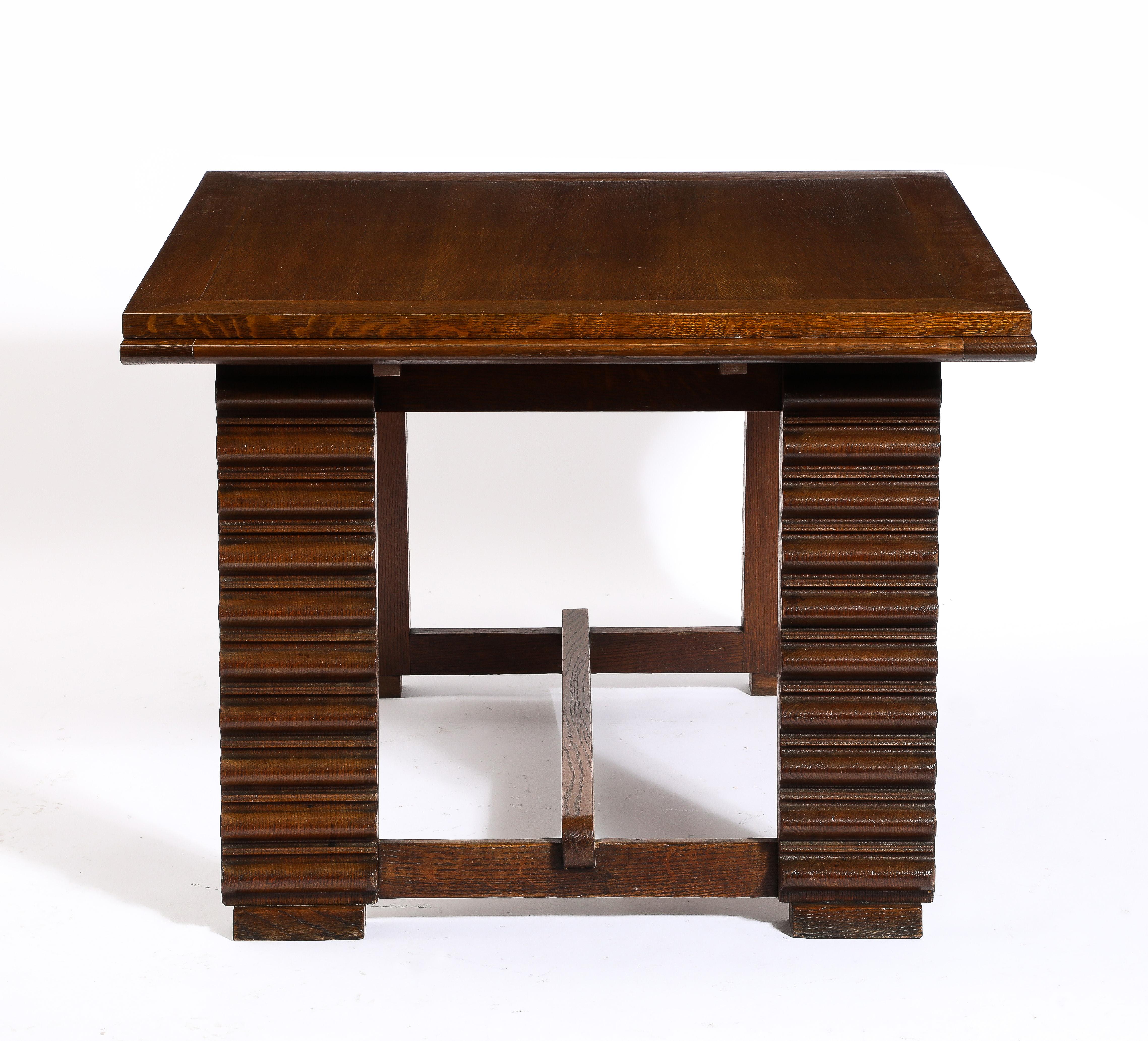 Charles Dudouyt Expandable Oak Center Table, France 1940's For Sale 11