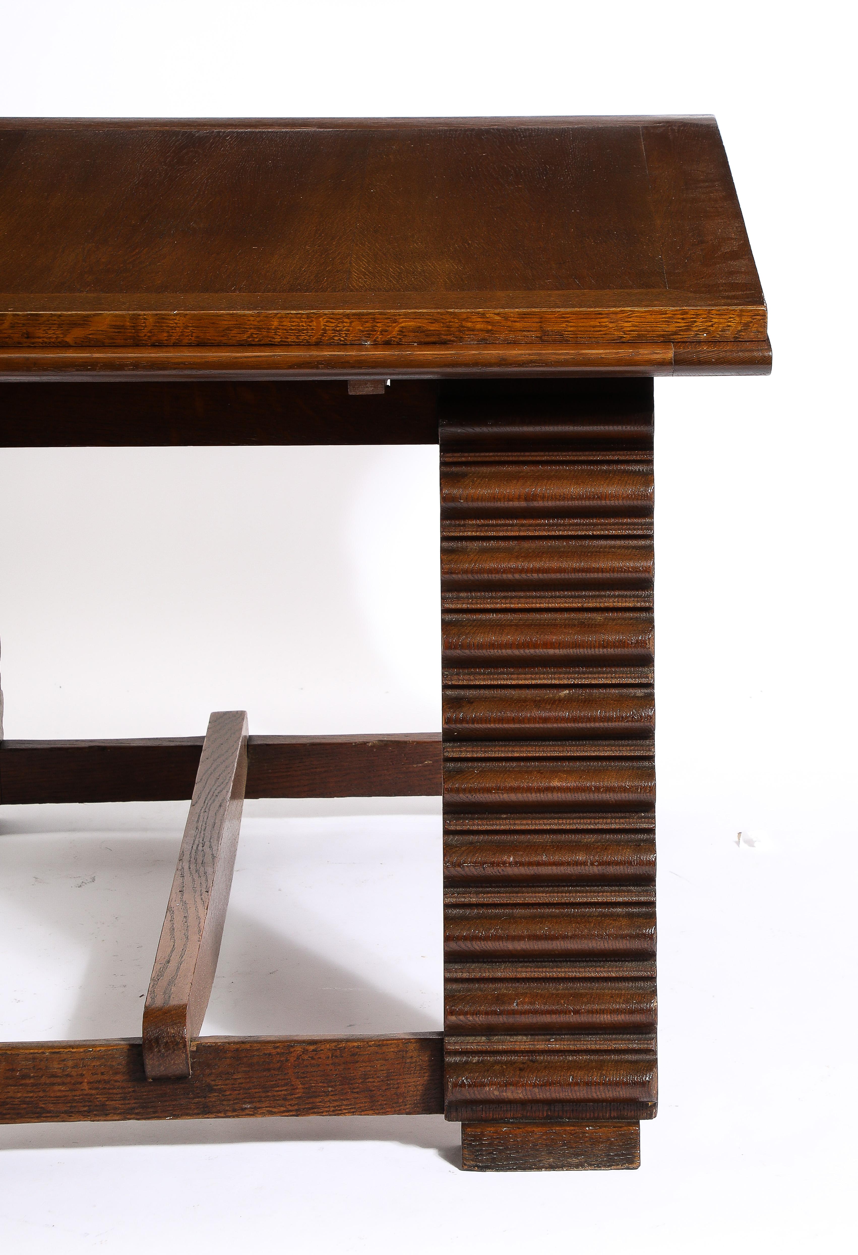 Charles Dudouyt Expandable Oak Center Table, France 1940's For Sale 12
