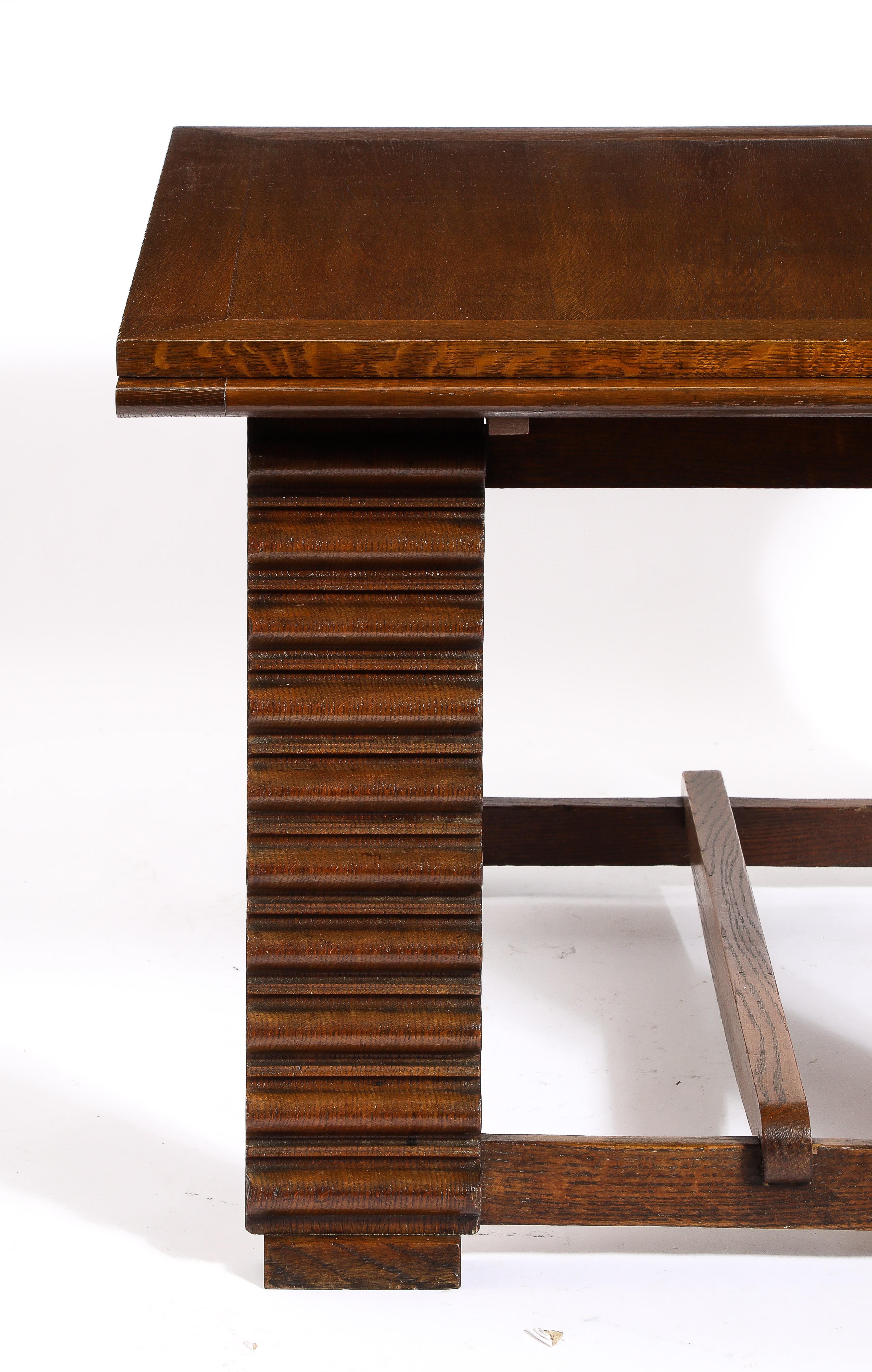 Charles Dudouyt Expandable Oak Center Table, France 1940's For Sale 13
