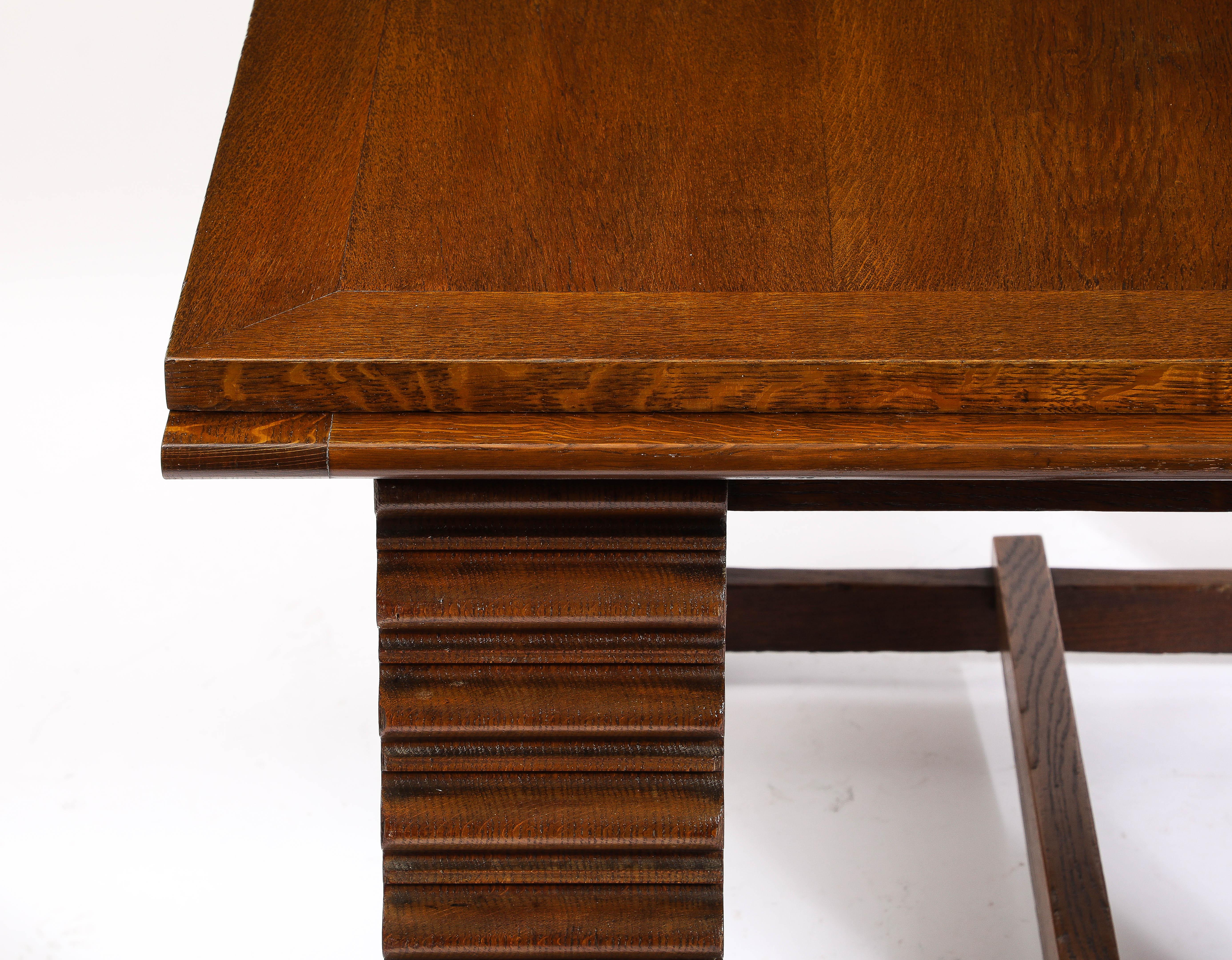 Charles Dudouyt Expandable Oak Center Table, France 1940's For Sale 14