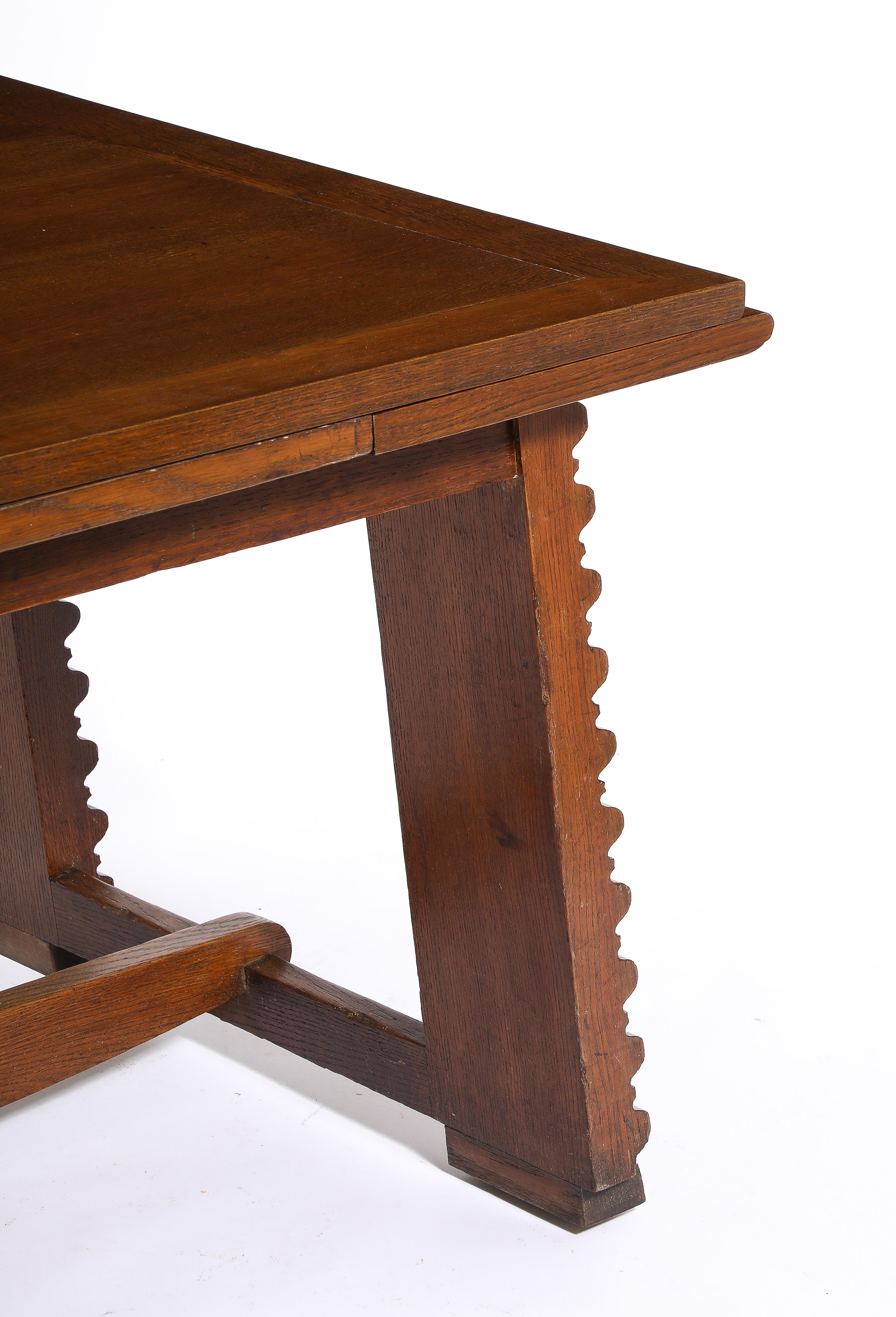 French Charles Dudouyt Expandable Oak Center Table, France 1940's For Sale
