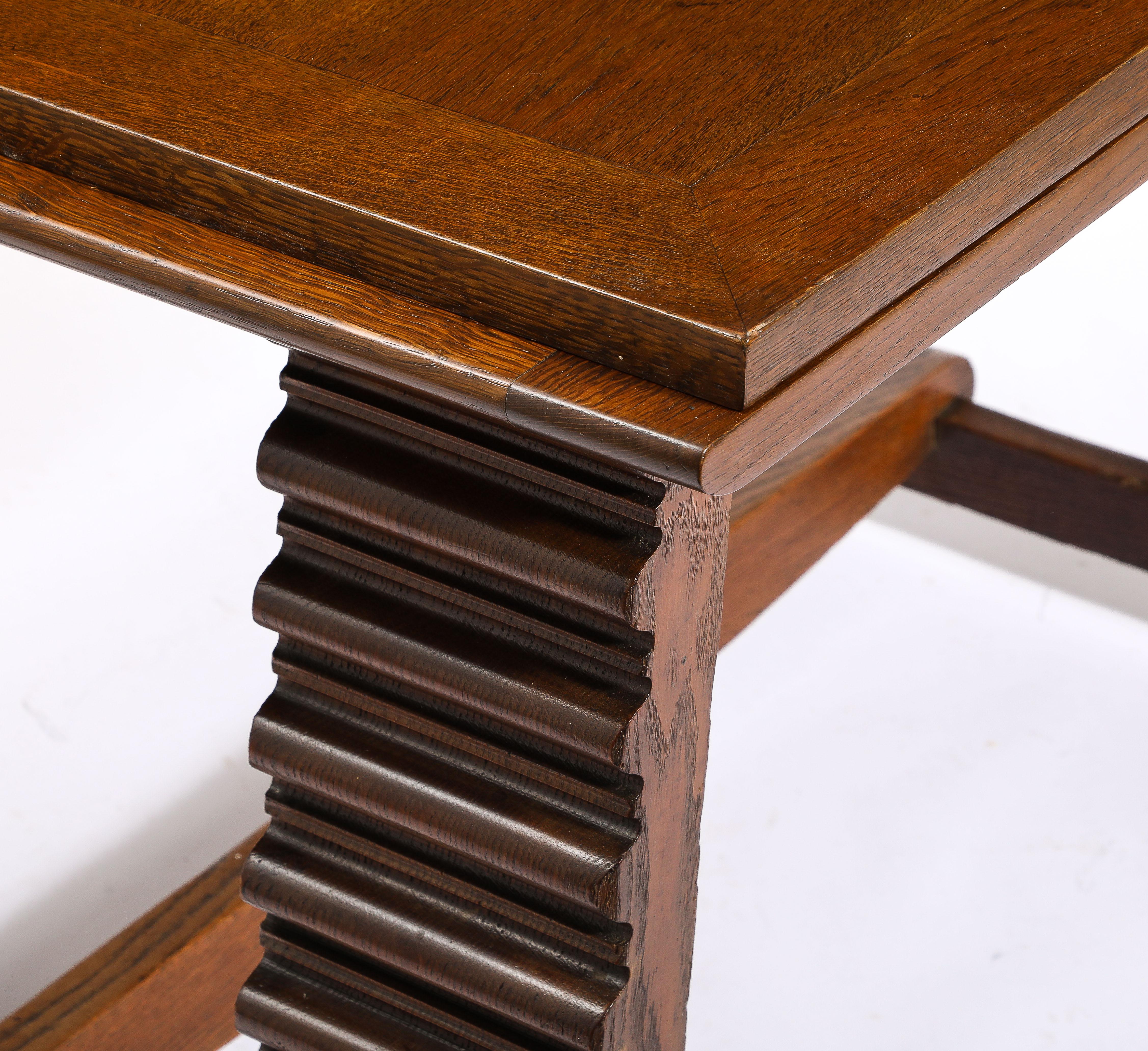 Charles Dudouyt Expandable Oak Center Table, France 1940's For Sale 1