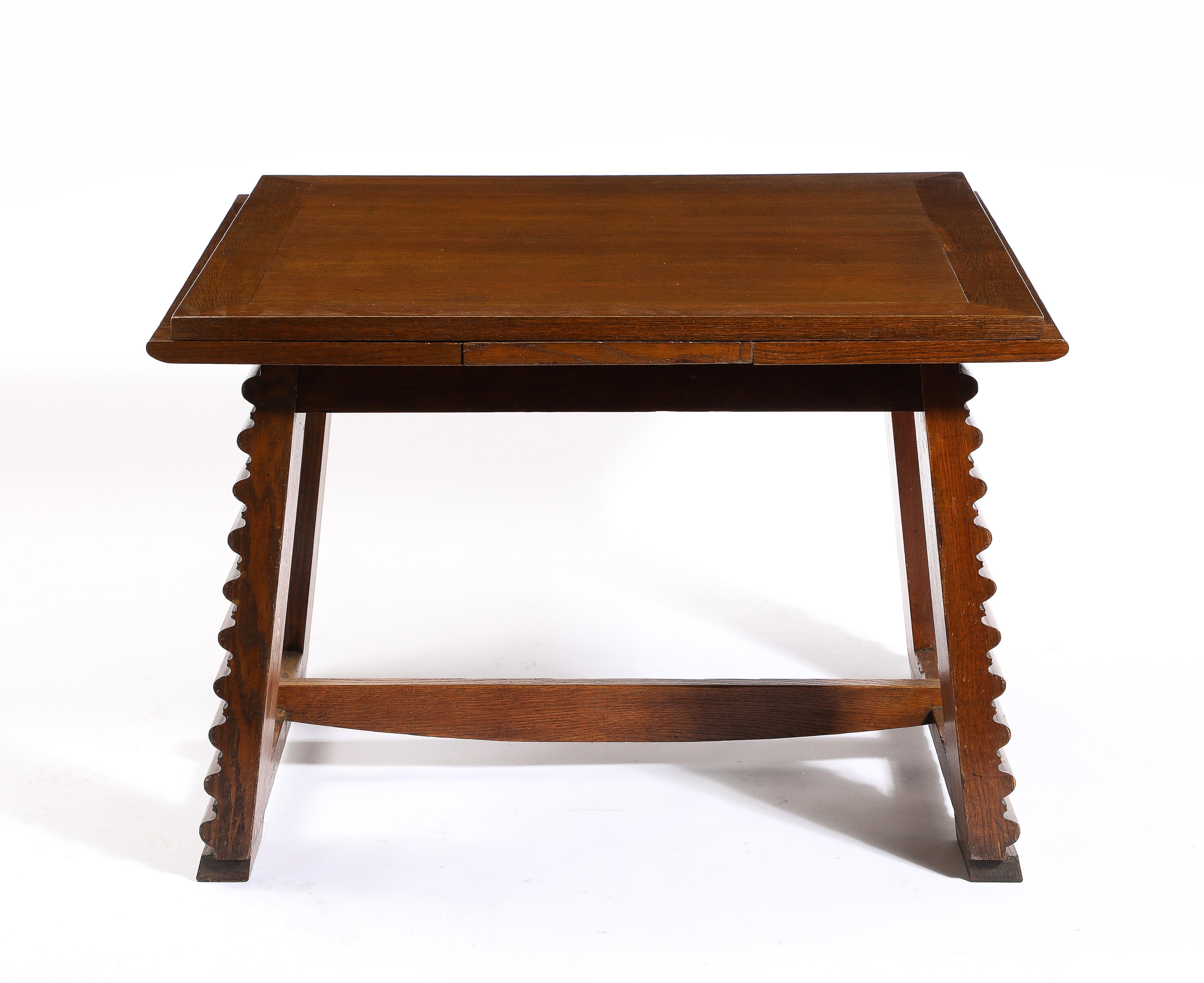 Charles Dudouyt Expandable Oak Center Table, France 1940's For Sale 2